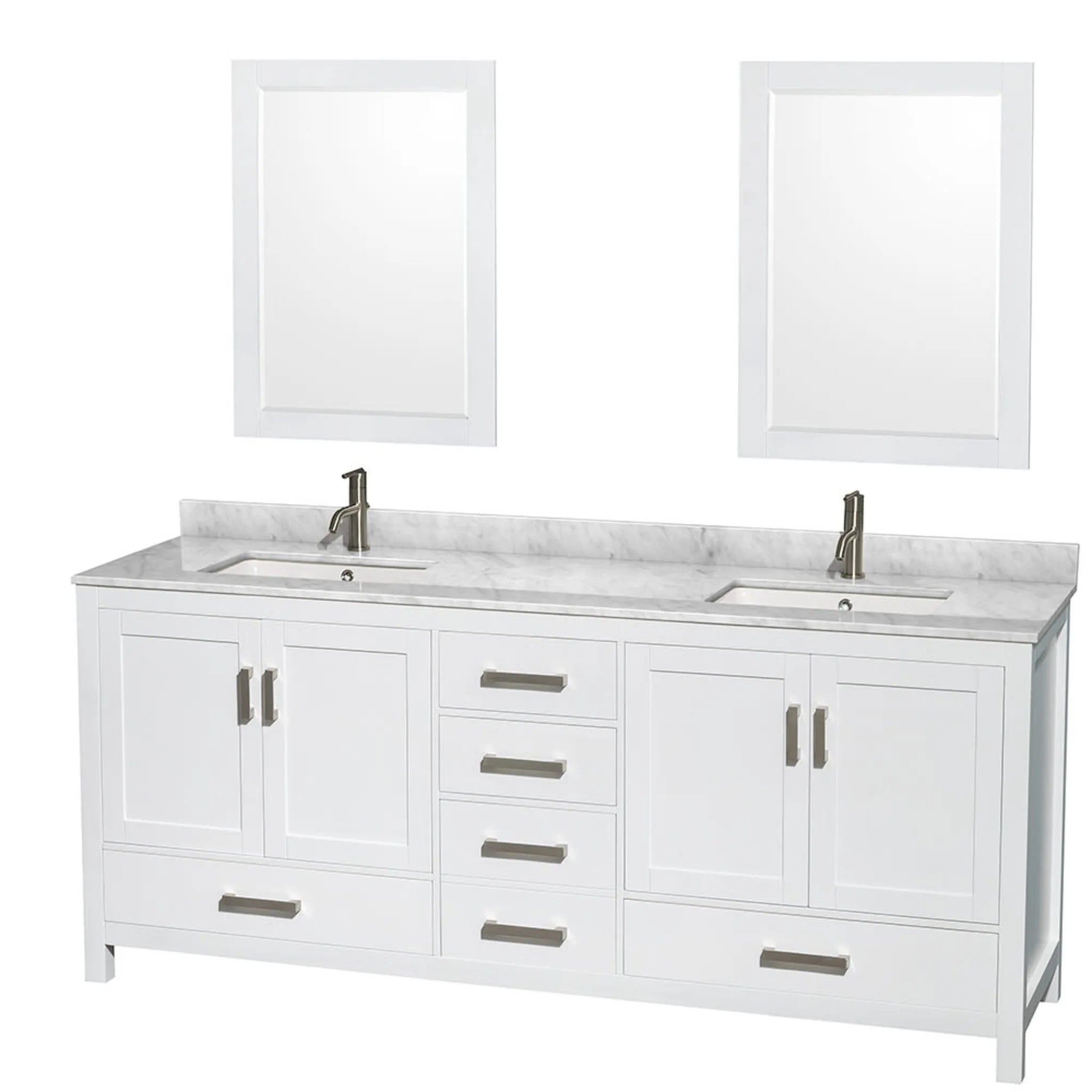 80" Sheffield Double Bathroom Vanity in White with Brushed Chrome Trim & 24" Mirror by Wyndham