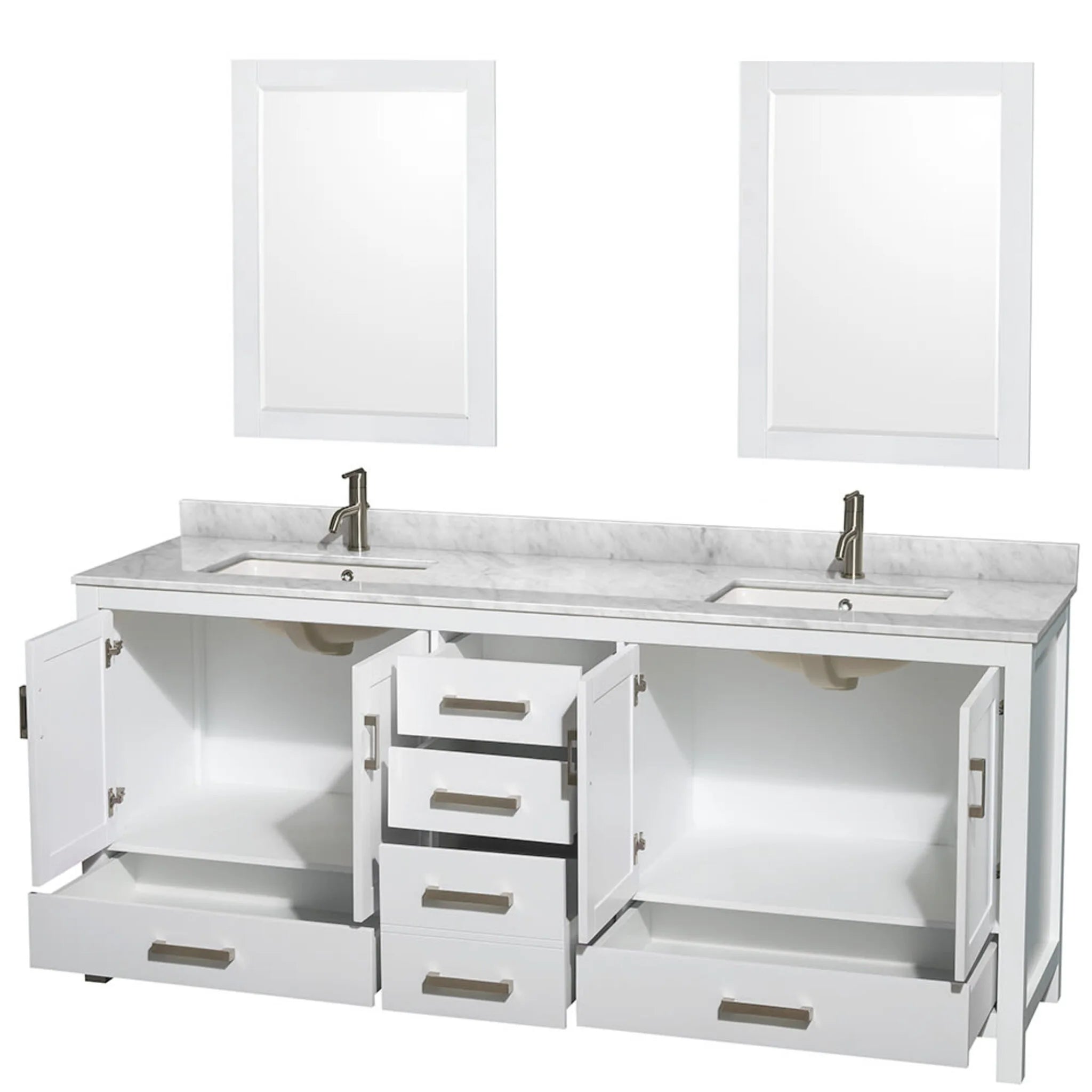80" Sheffield Double Bathroom Vanity in White with Brushed Chrome Trim & 24" Mirror by Wyndham
