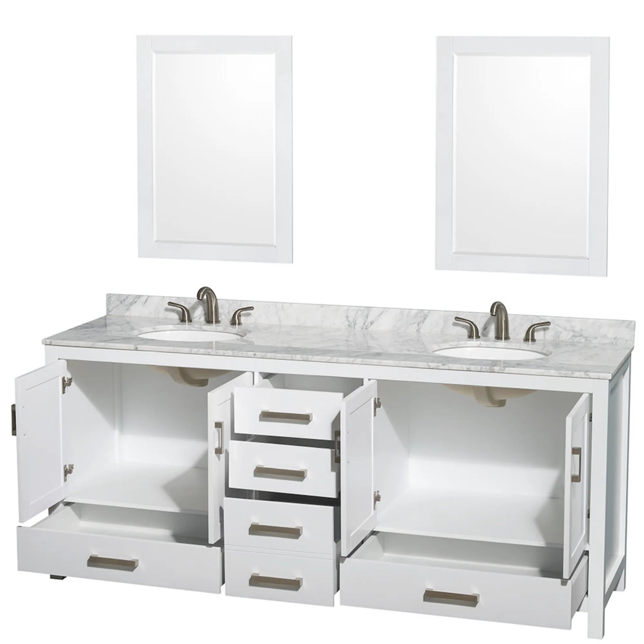 80" Sheffield Double Bathroom Vanity in White with Brushed Chrome Trim & 24" Mirror by Wyndham