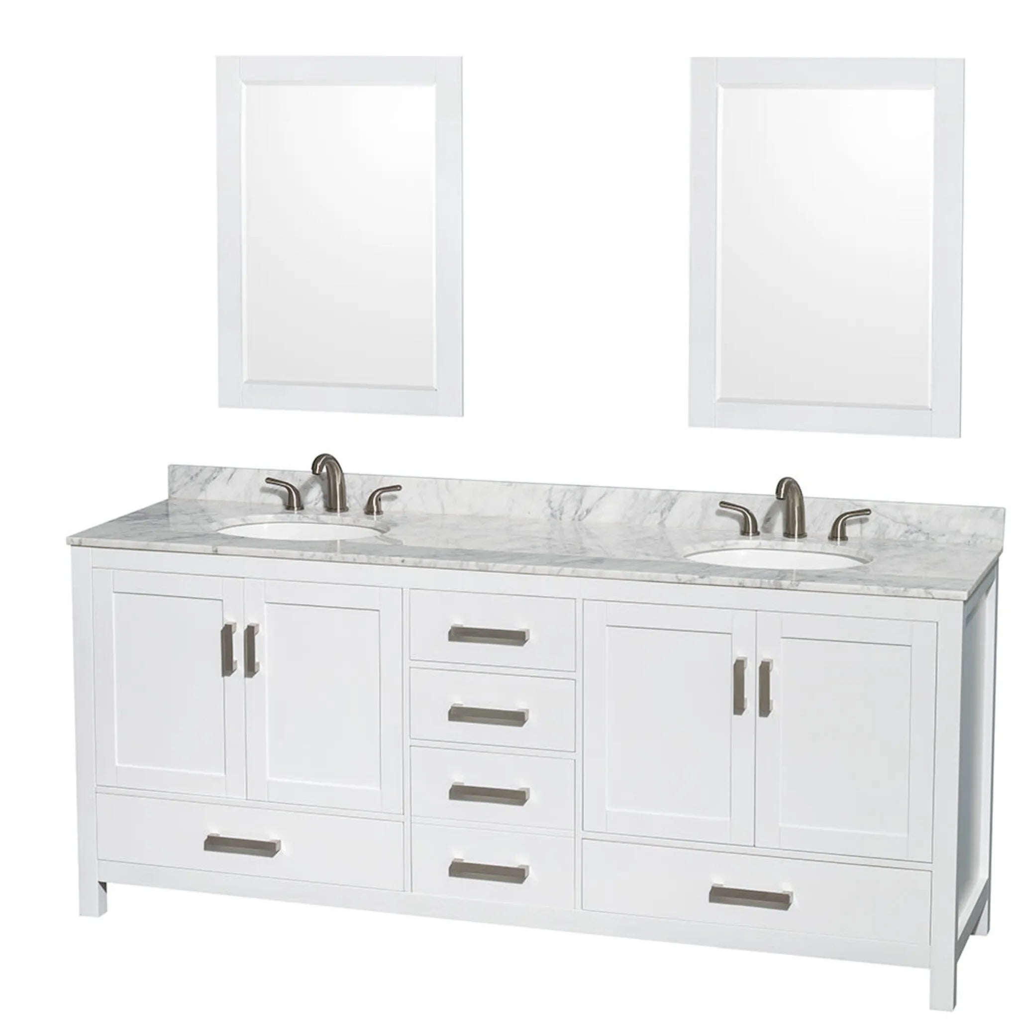 80" Sheffield Double Bathroom Vanity in White with Brushed Chrome Trim & 24" Mirror by Wyndham
