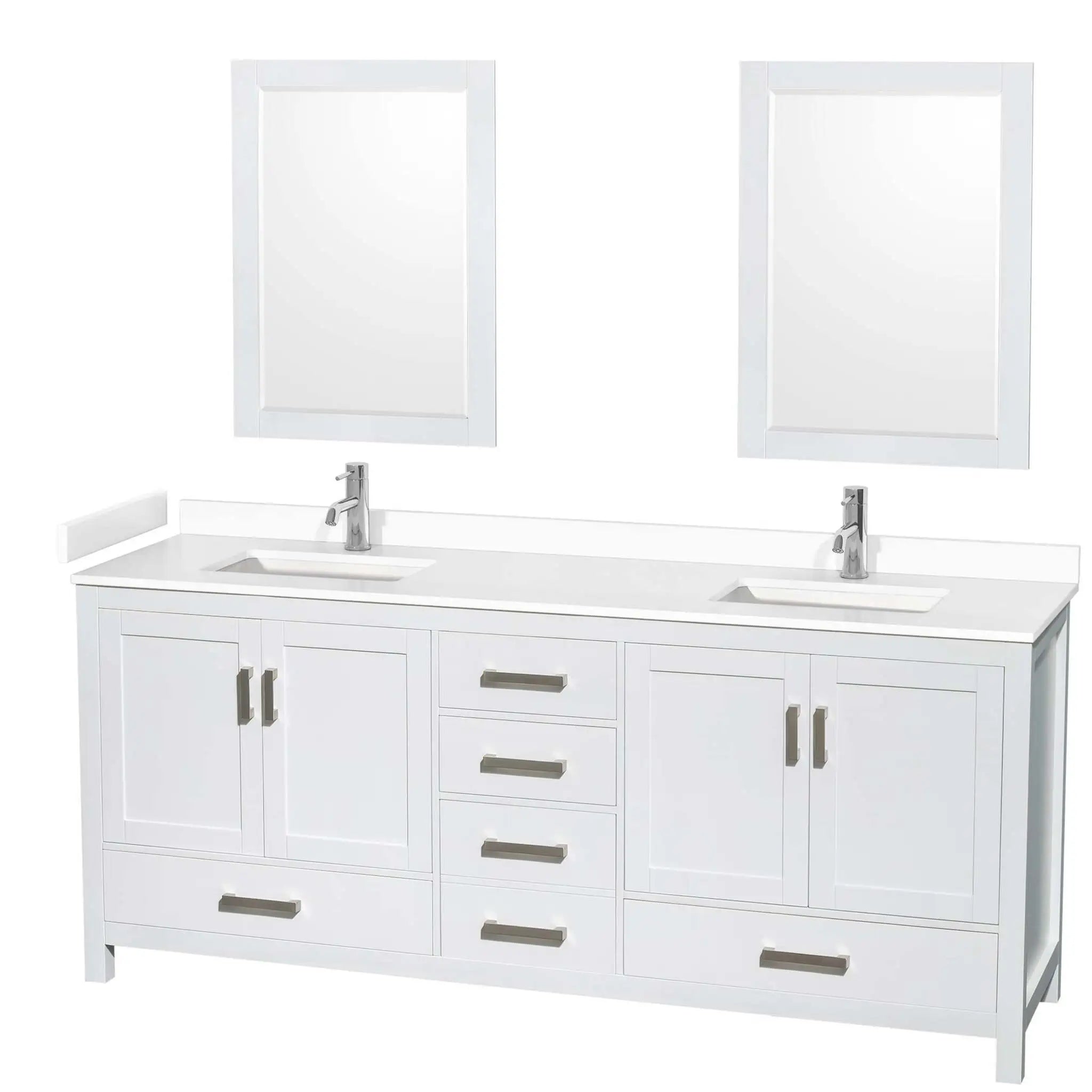 80" Sheffield Double Bathroom Vanity in White with Brushed Chrome Trim & 24" Mirror by Wyndham