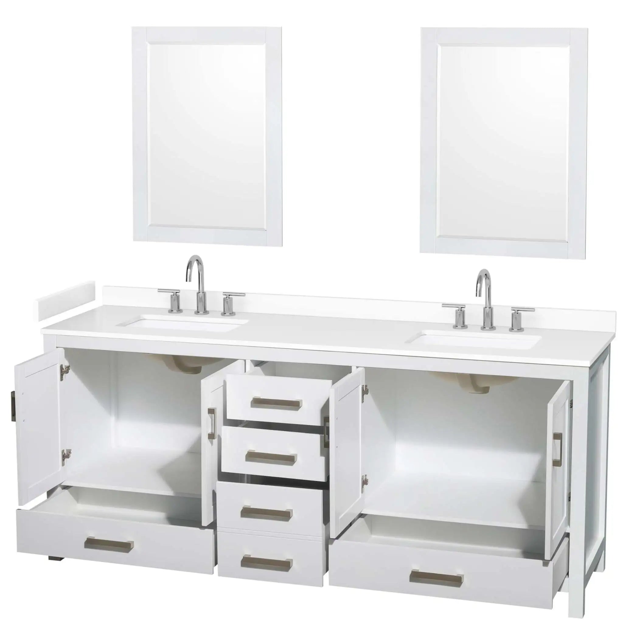 80" Sheffield Double Bathroom Vanity in White with Brushed Chrome Trim & 24" Mirror by Wyndham
