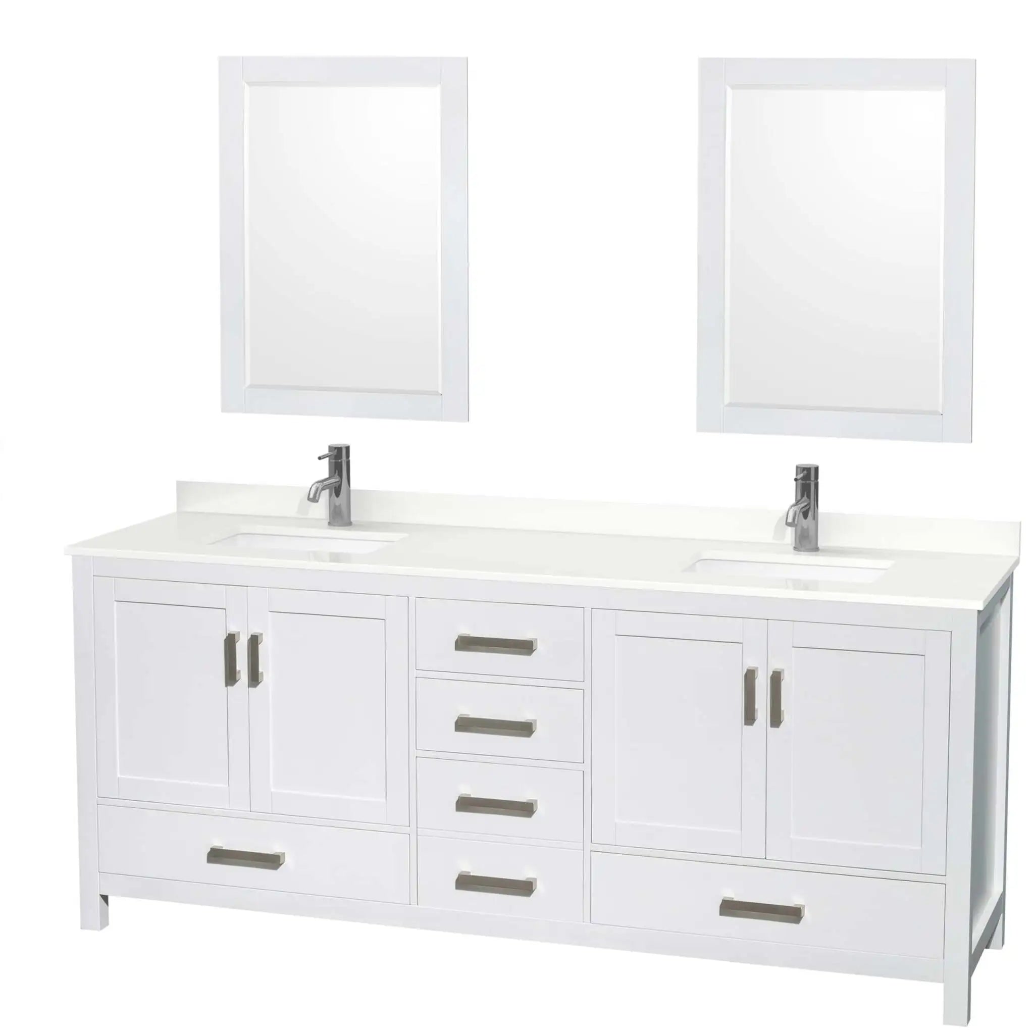80" Sheffield Double Bathroom Vanity in White with Brushed Chrome Trim & 24" Mirror by Wyndham