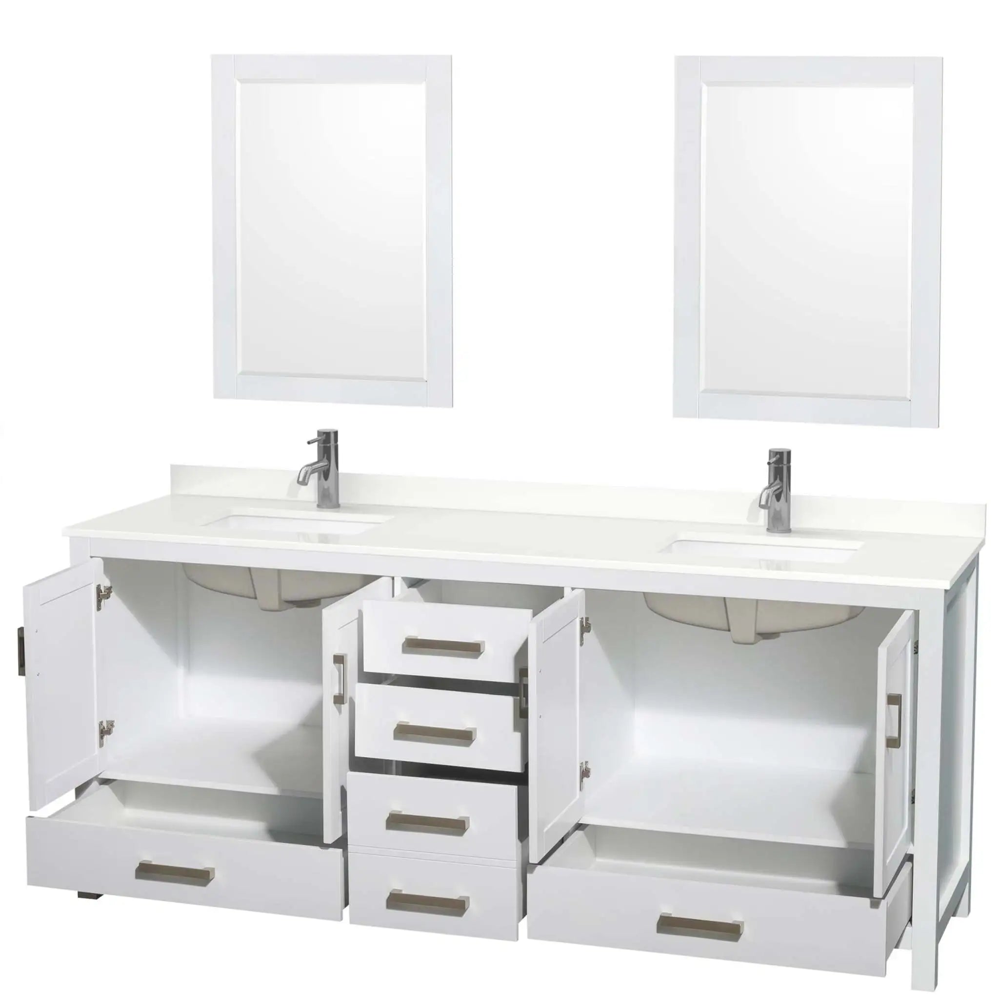 80" Sheffield Double Bathroom Vanity in White with Brushed Chrome Trim & 24" Mirror by Wyndham