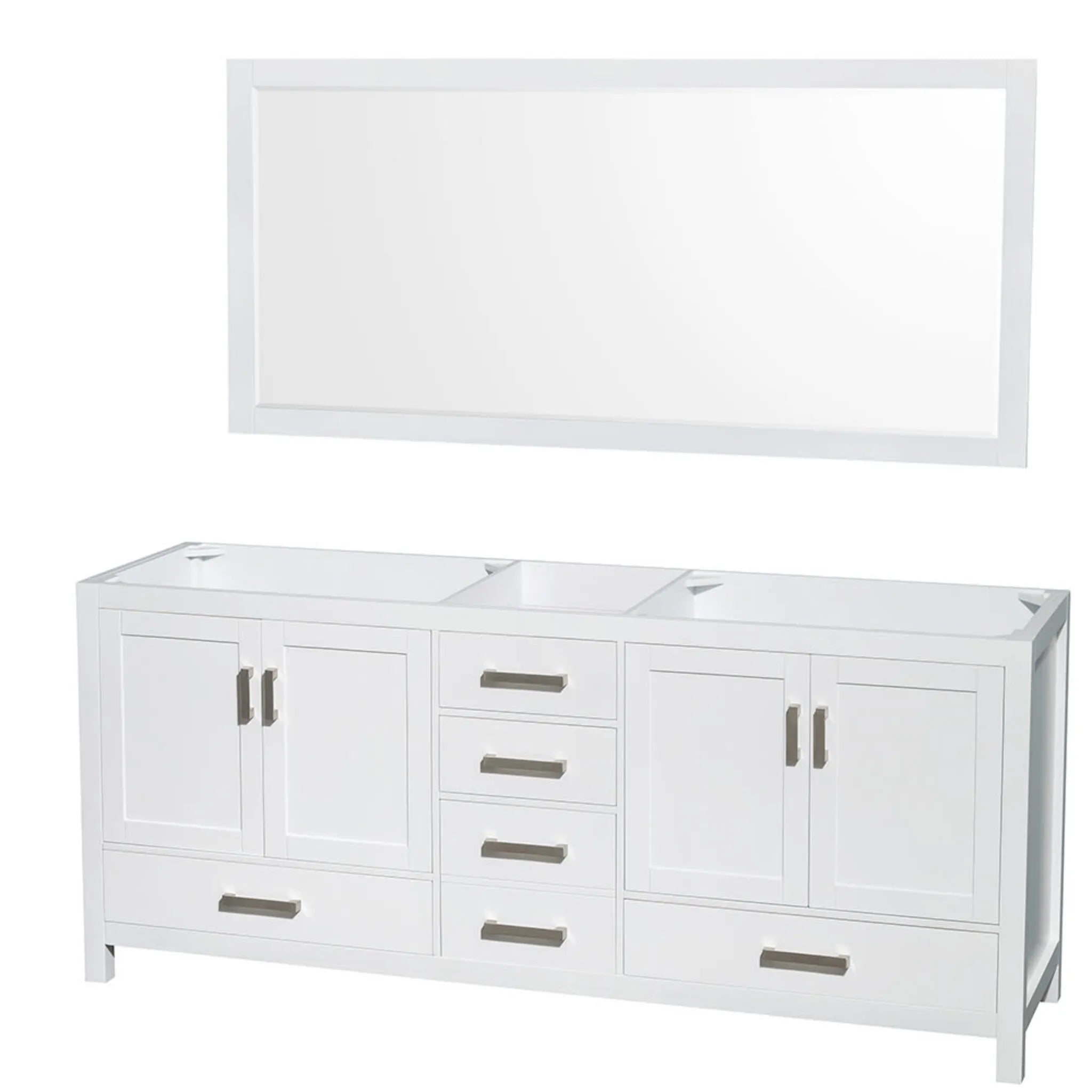 80" Sheffield Double Bathroom Vanity in White with Brushed Chrome Trim & 70" Mirror by Wyndham