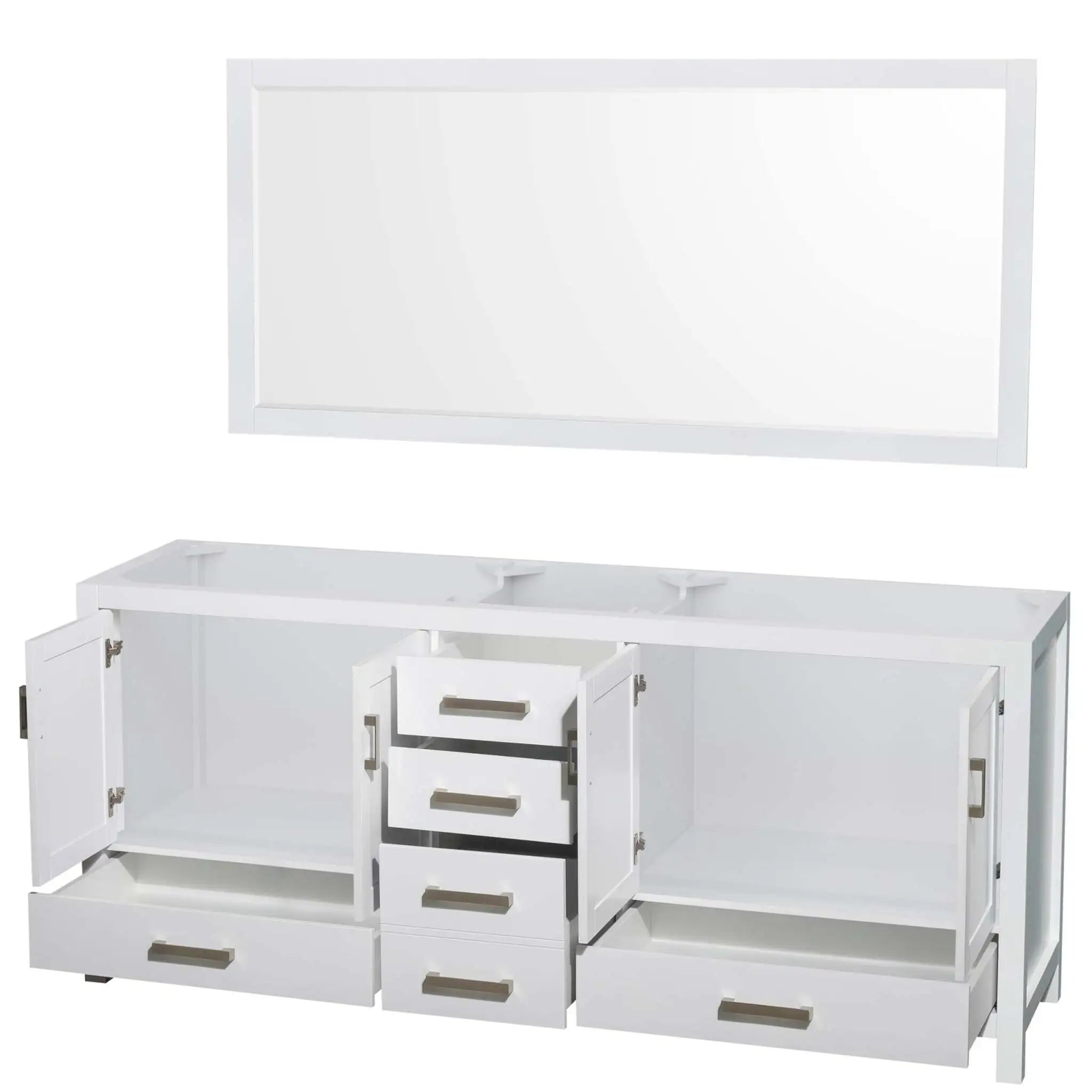 80" Sheffield Double Bathroom Vanity in White with Brushed Chrome Trim & 70" Mirror by Wyndham