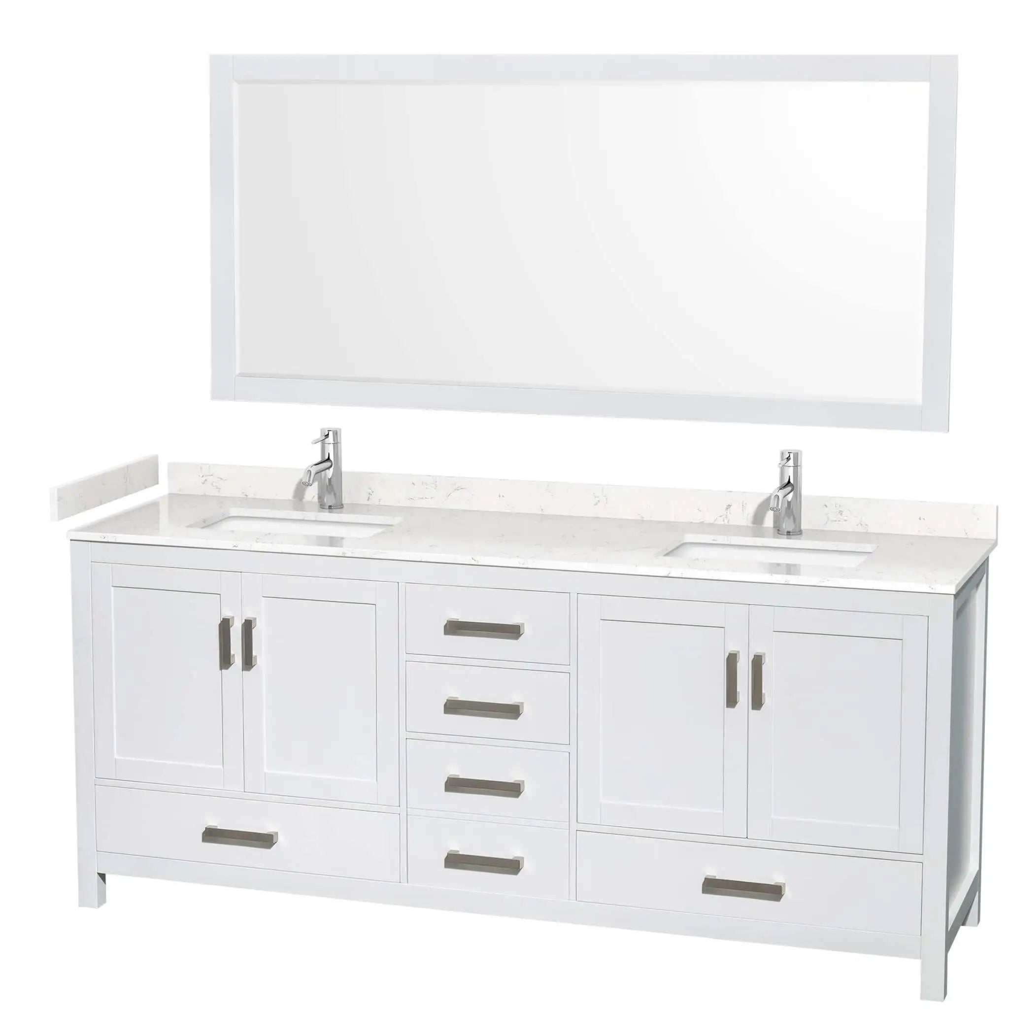 80" Sheffield Double Bathroom Vanity in White with Brushed Chrome Trim & 70" Mirror by Wyndham