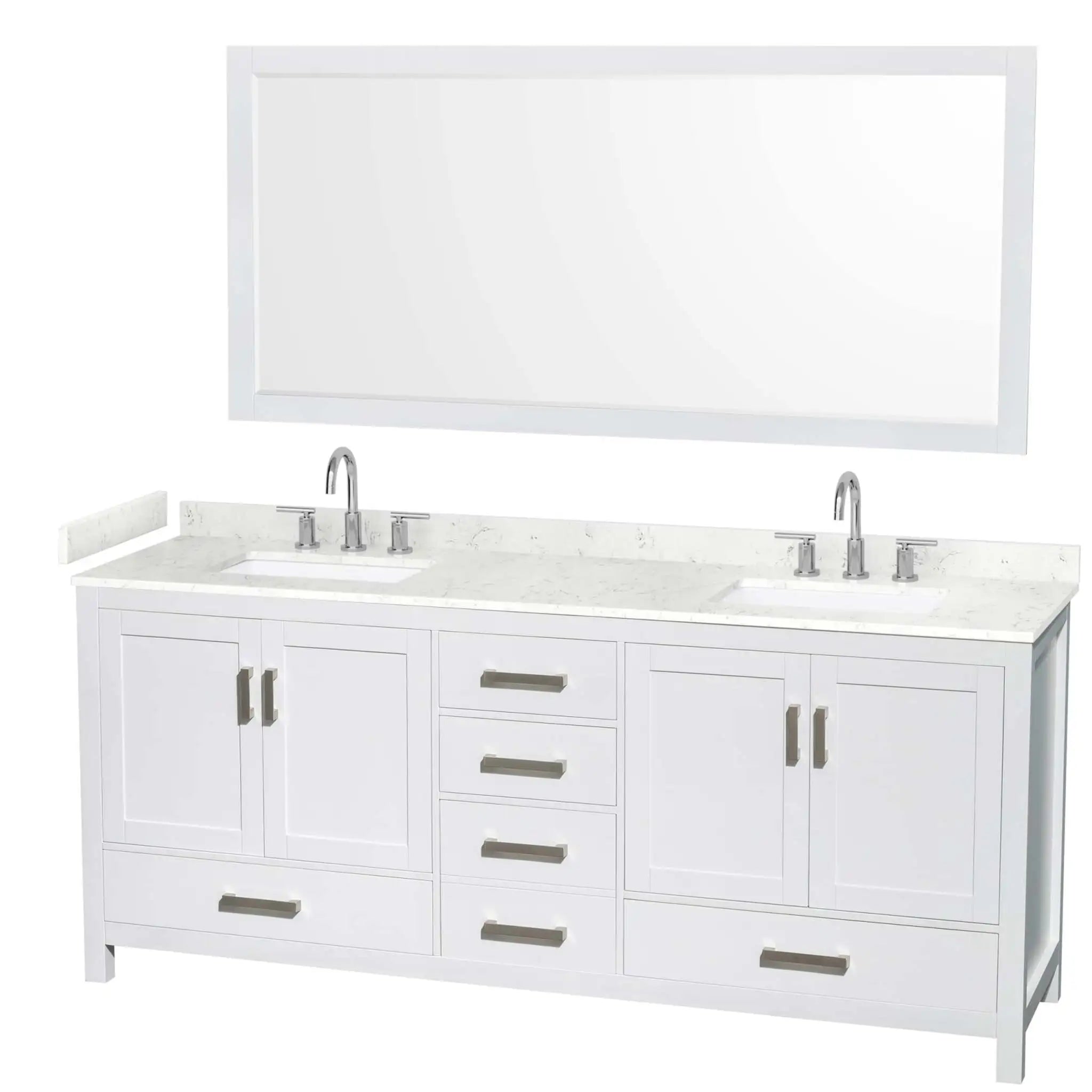 80" Sheffield Double Bathroom Vanity in White with Brushed Chrome Trim & 70" Mirror by Wyndham