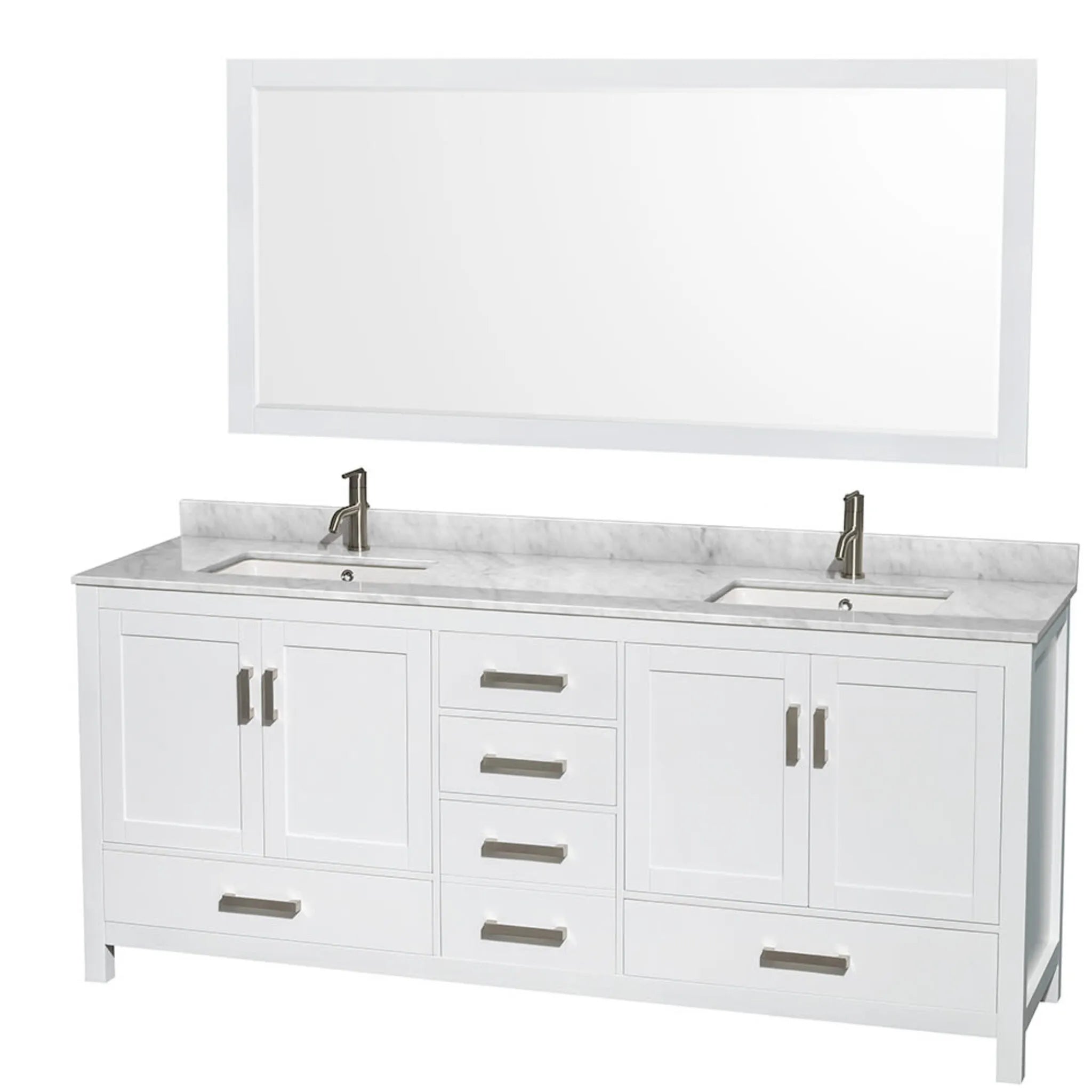 80" Sheffield Double Bathroom Vanity in White with Brushed Chrome Trim & 70" Mirror by Wyndham