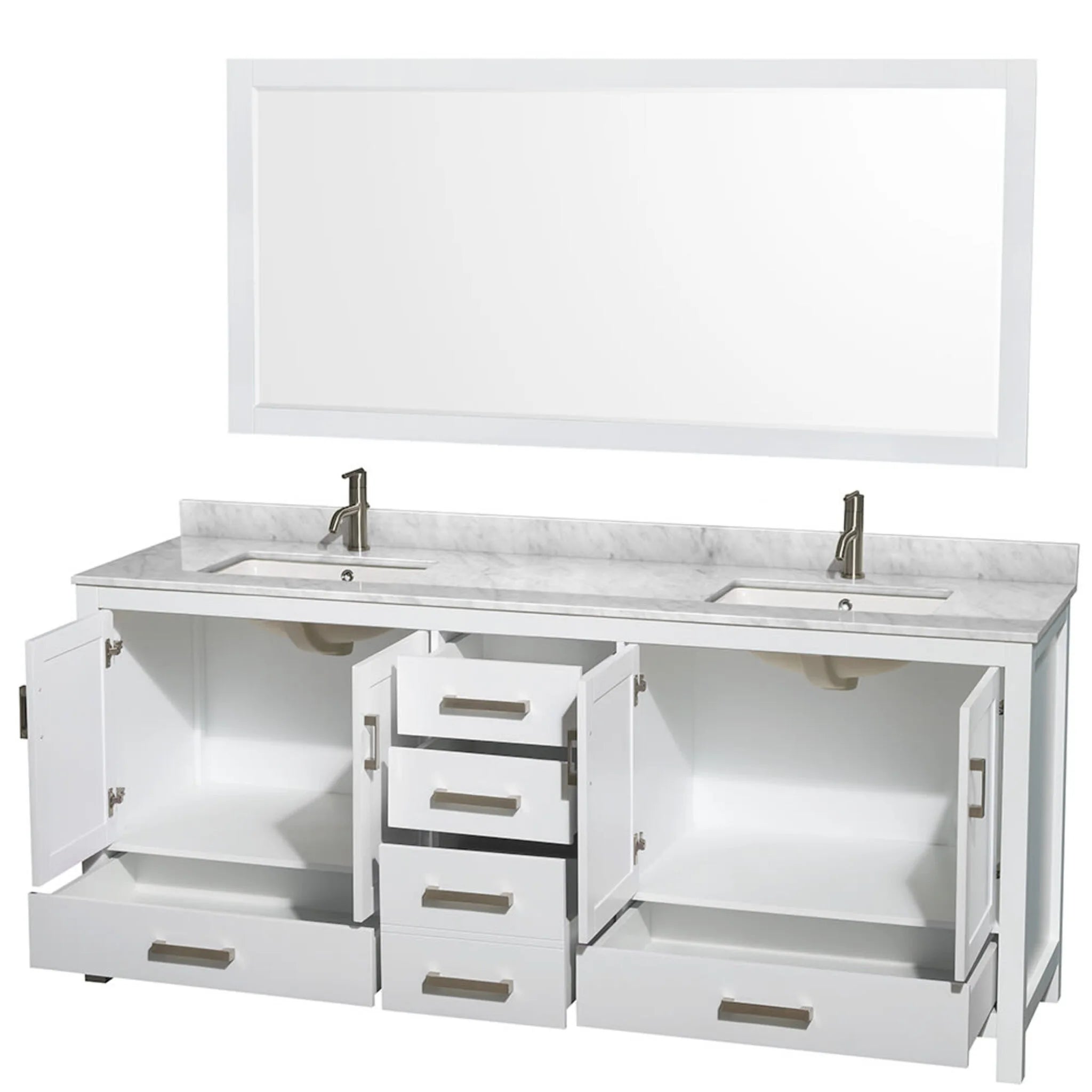 80" Sheffield Double Bathroom Vanity in White with Brushed Chrome Trim & 70" Mirror by Wyndham