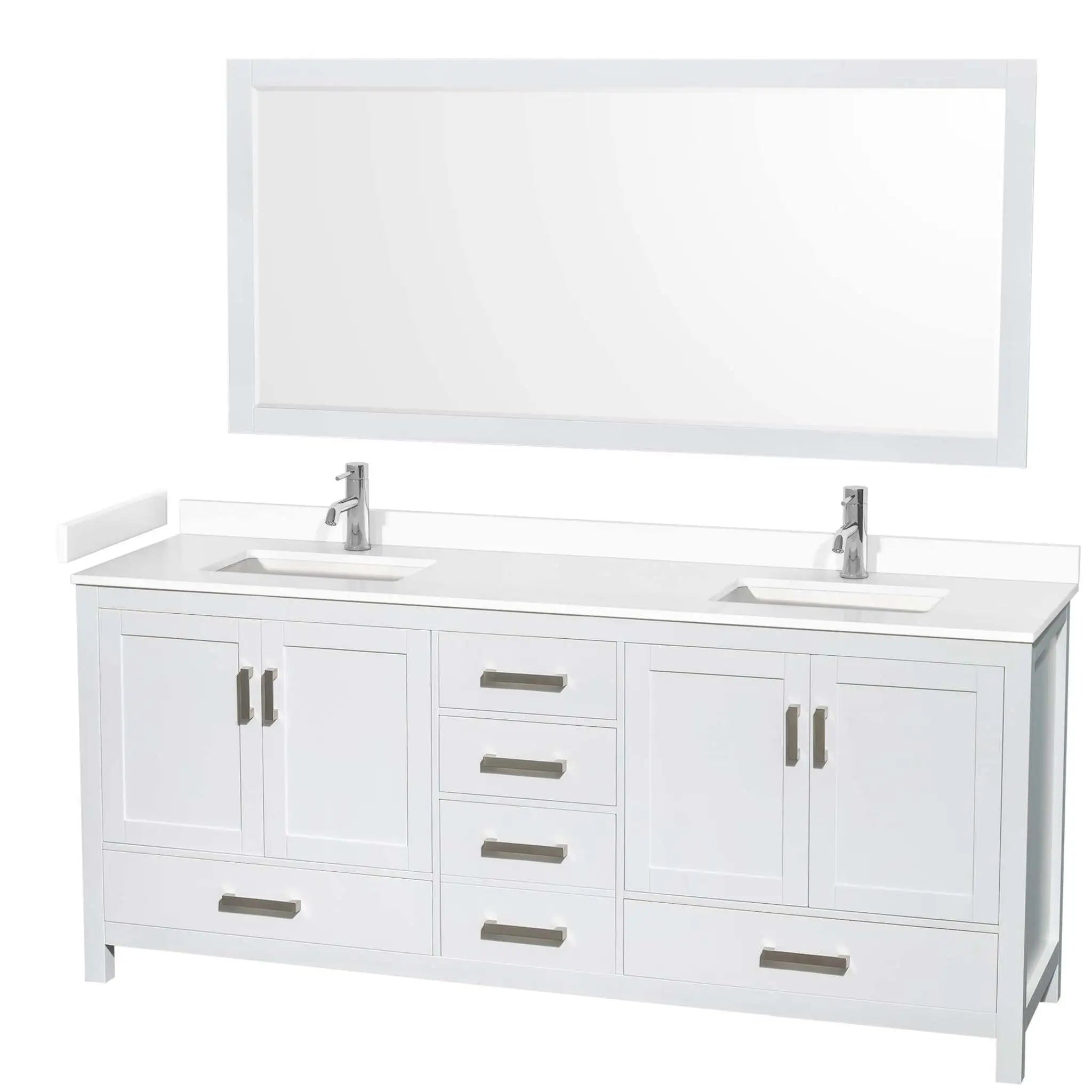 80" Sheffield Double Bathroom Vanity in White with Brushed Chrome Trim & 70" Mirror by Wyndham