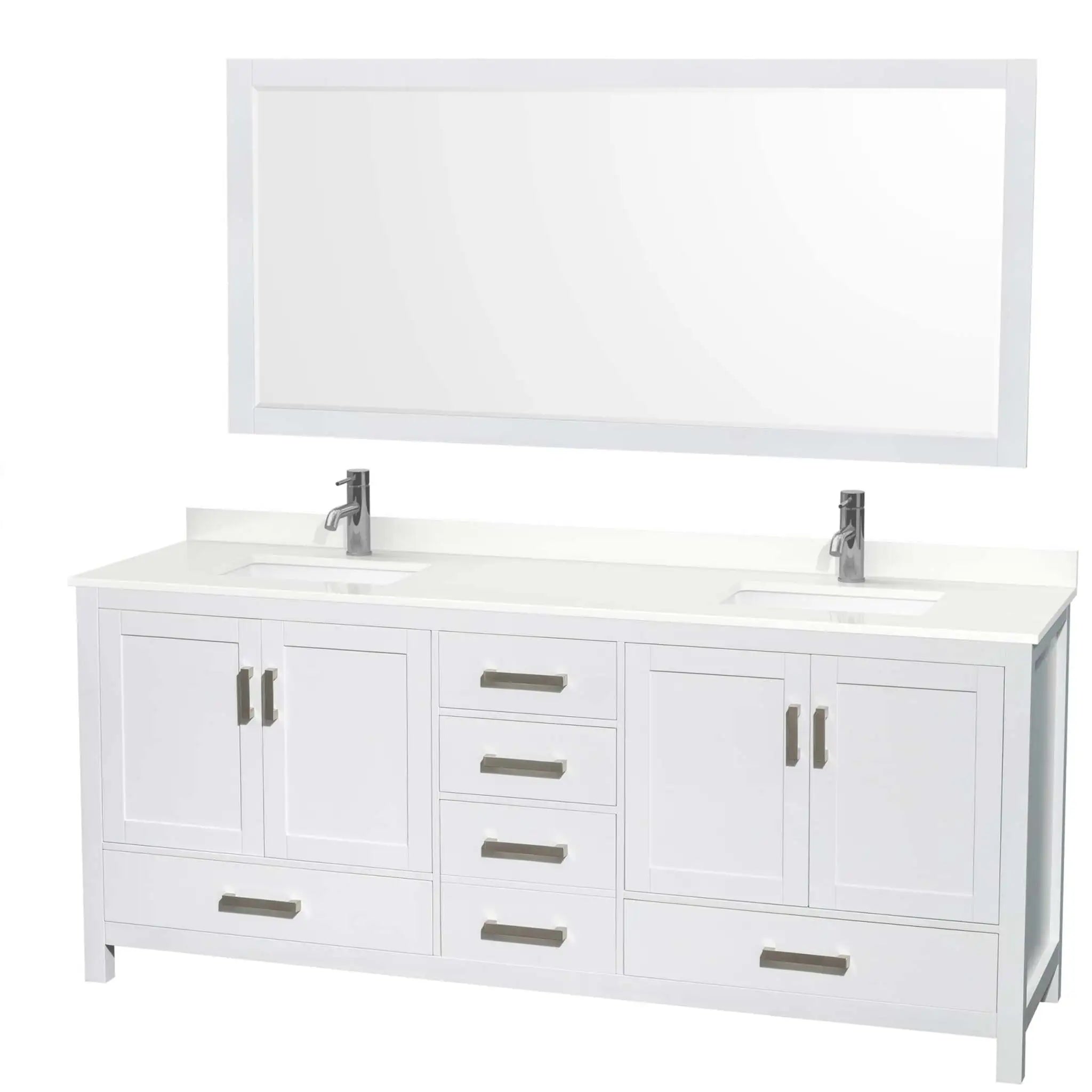 80" Sheffield Double Bathroom Vanity in White with Brushed Chrome Trim & 70" Mirror by Wyndham