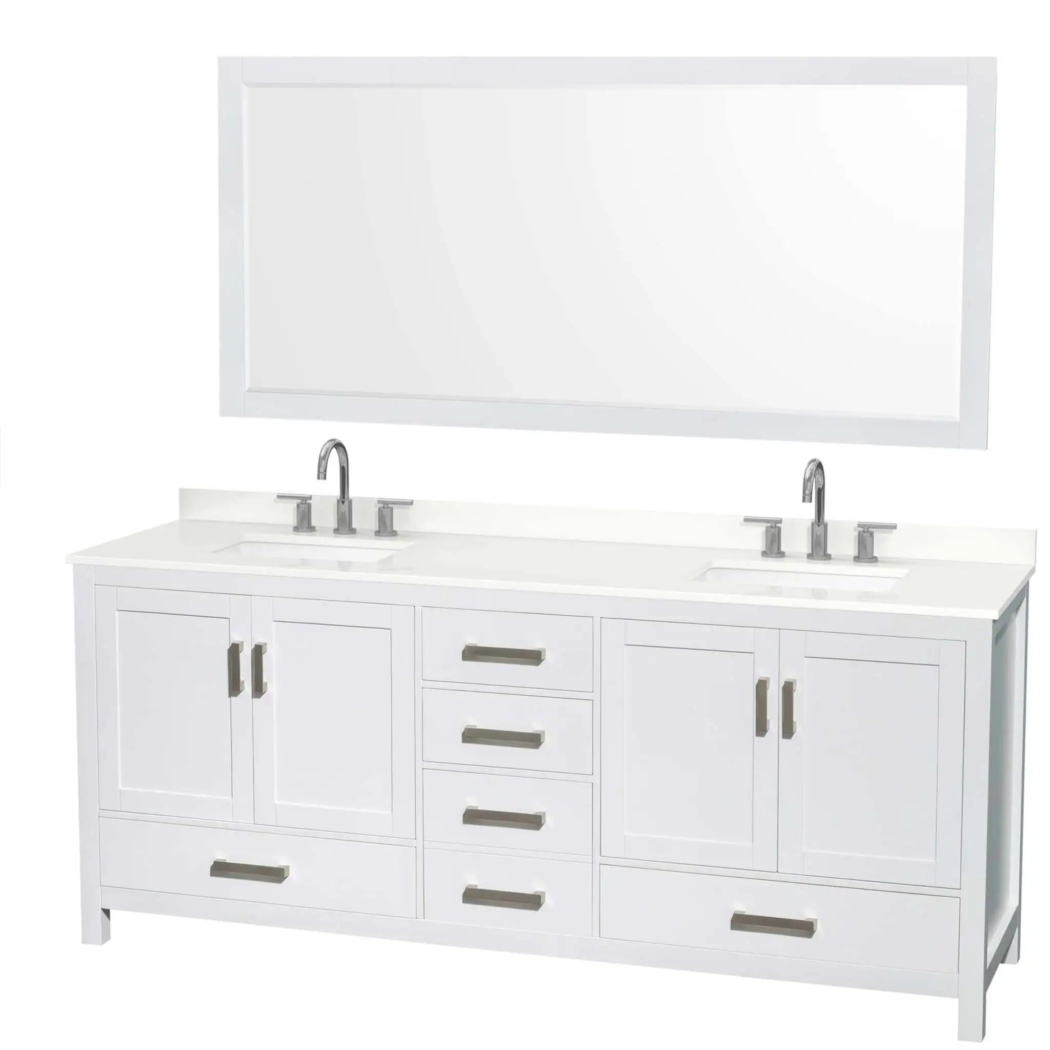 80" Sheffield Double Bathroom Vanity in White with Brushed Chrome Trim & 70" Mirror by Wyndham