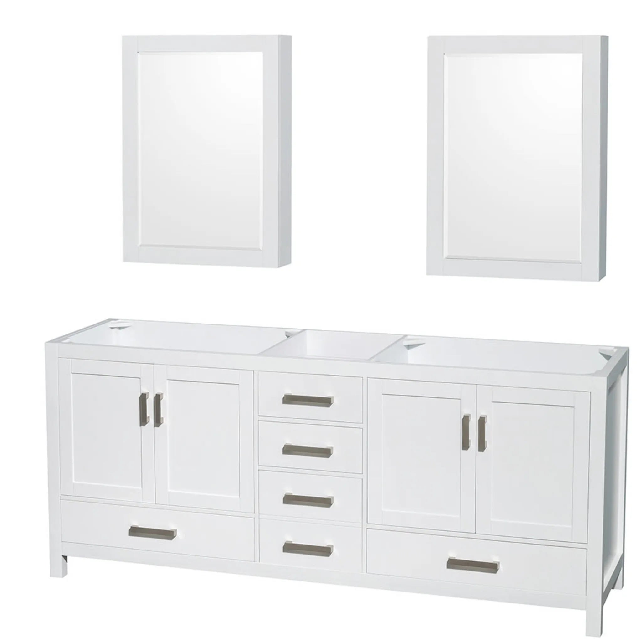 80" Sheffield Double Bathroom Vanity in White with Brushed Chrome Trim & Medicine Cabinet by Wyndham