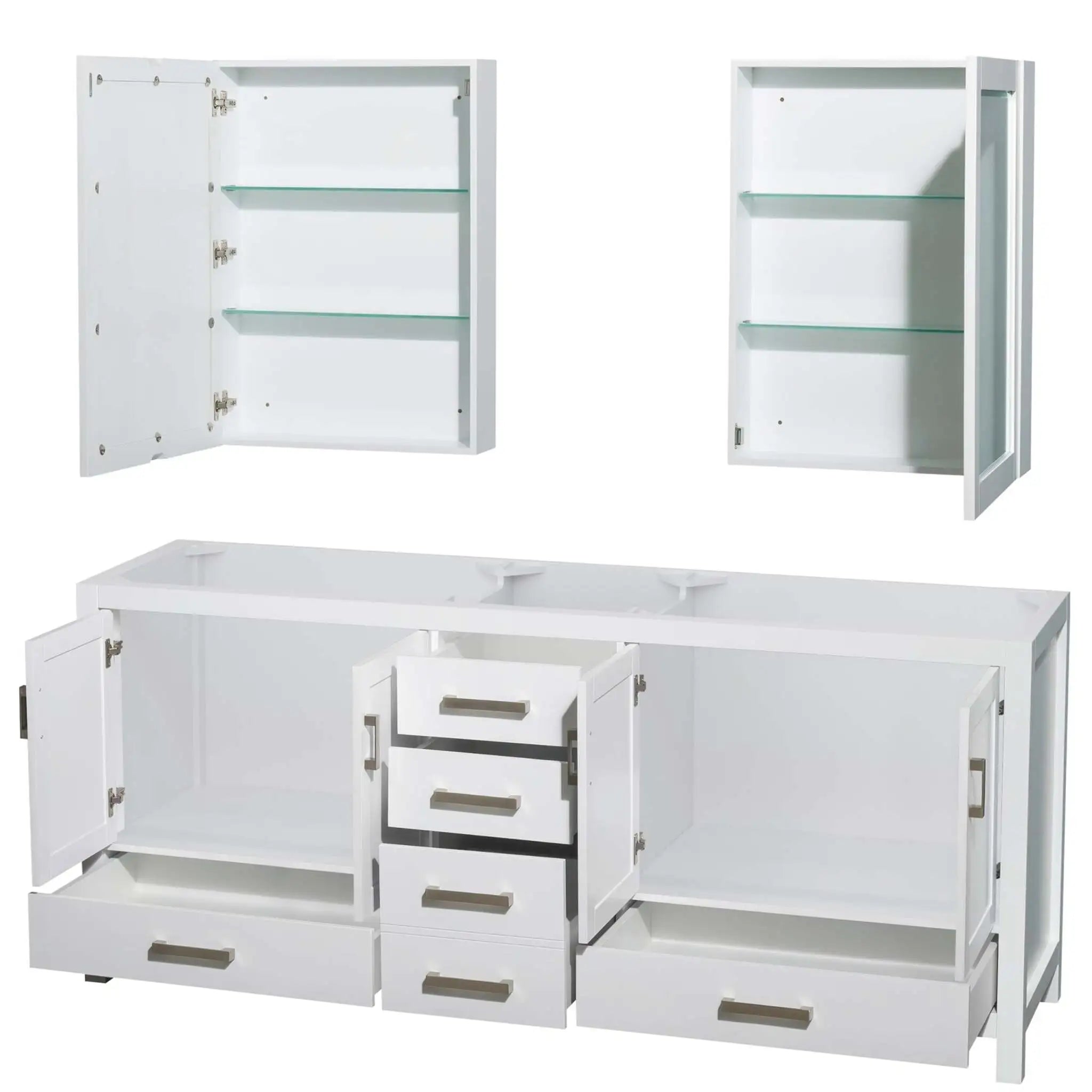 80" Sheffield Double Bathroom Vanity in White with Brushed Chrome Trim & Medicine Cabinet by Wyndham