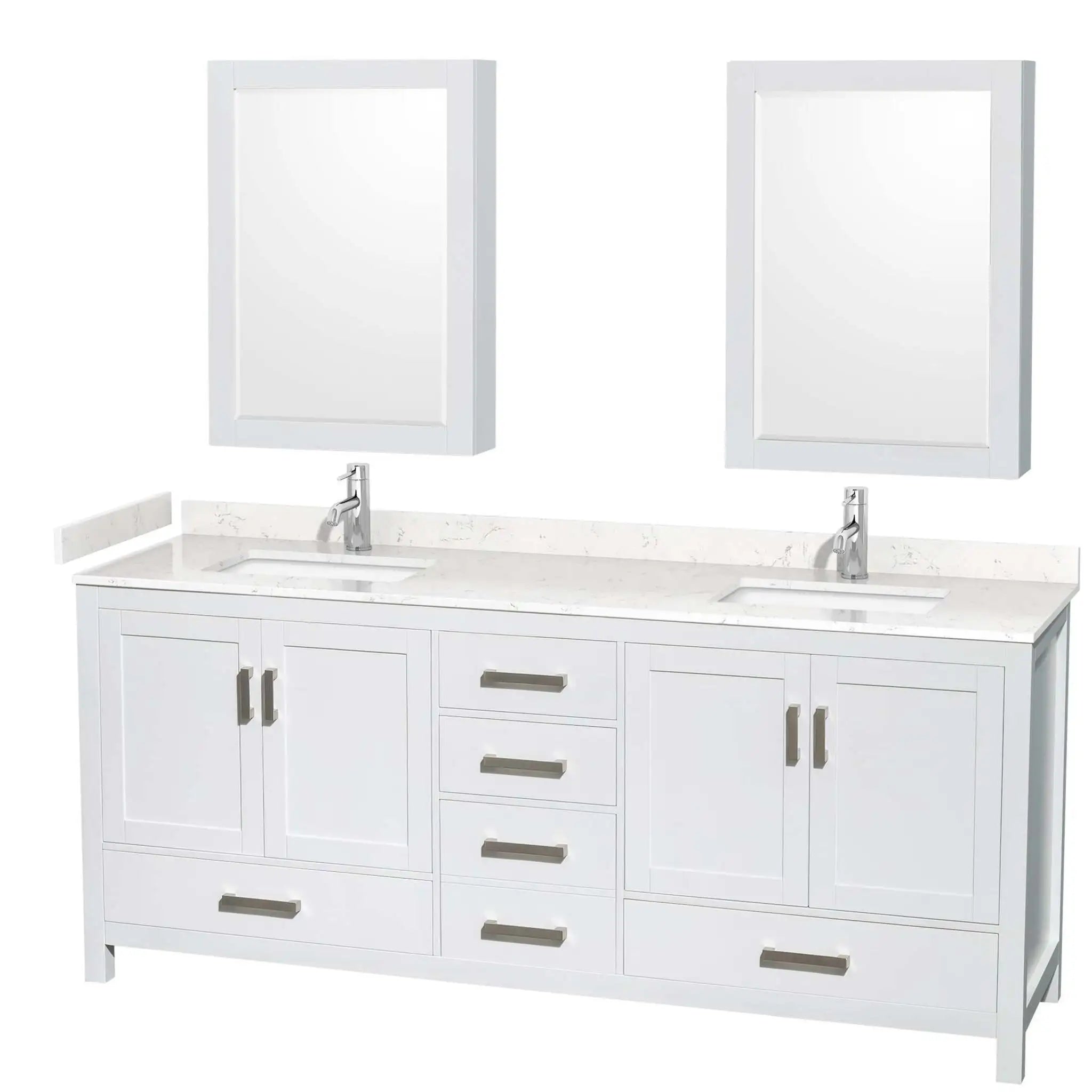 80" Sheffield Double Bathroom Vanity in White with Brushed Chrome Trim & Medicine Cabinet by Wyndham