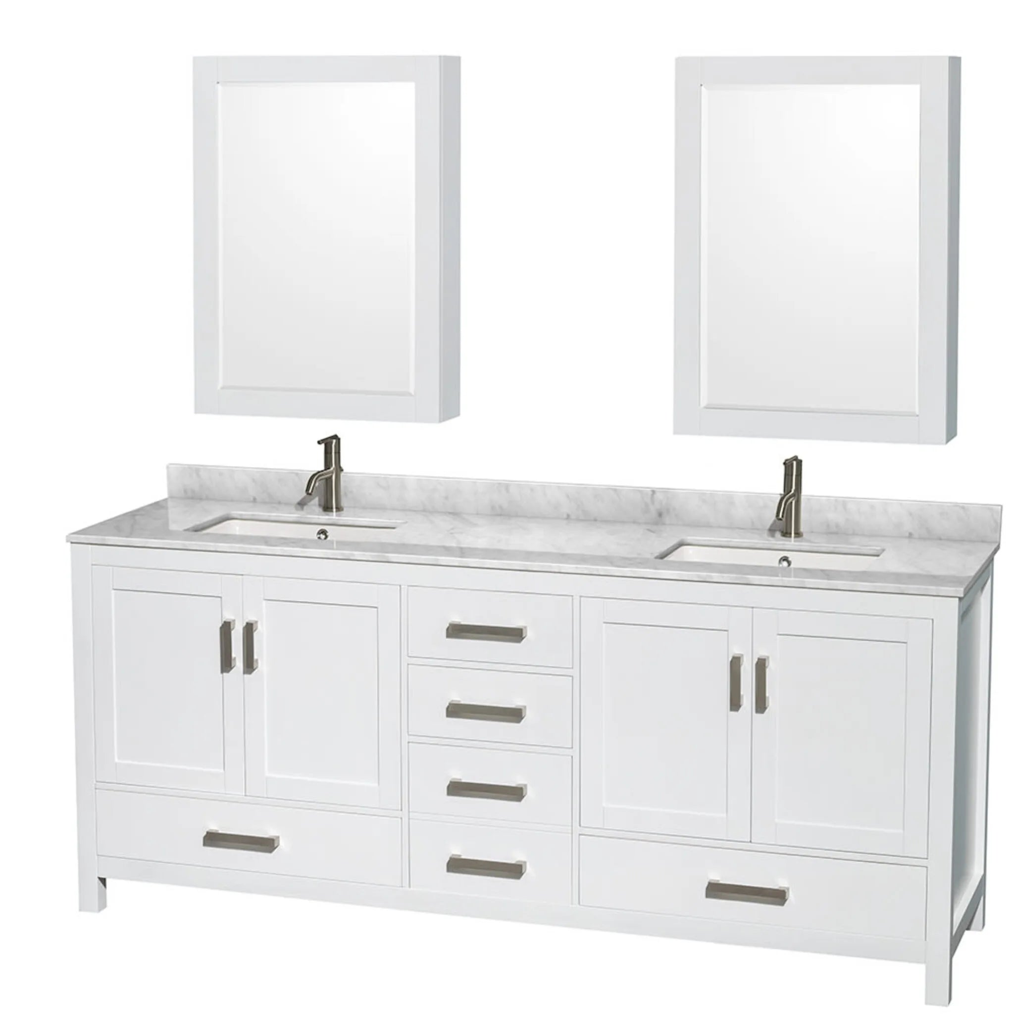 80" Sheffield Double Bathroom Vanity in White with Brushed Chrome Trim & Medicine Cabinet by Wyndham