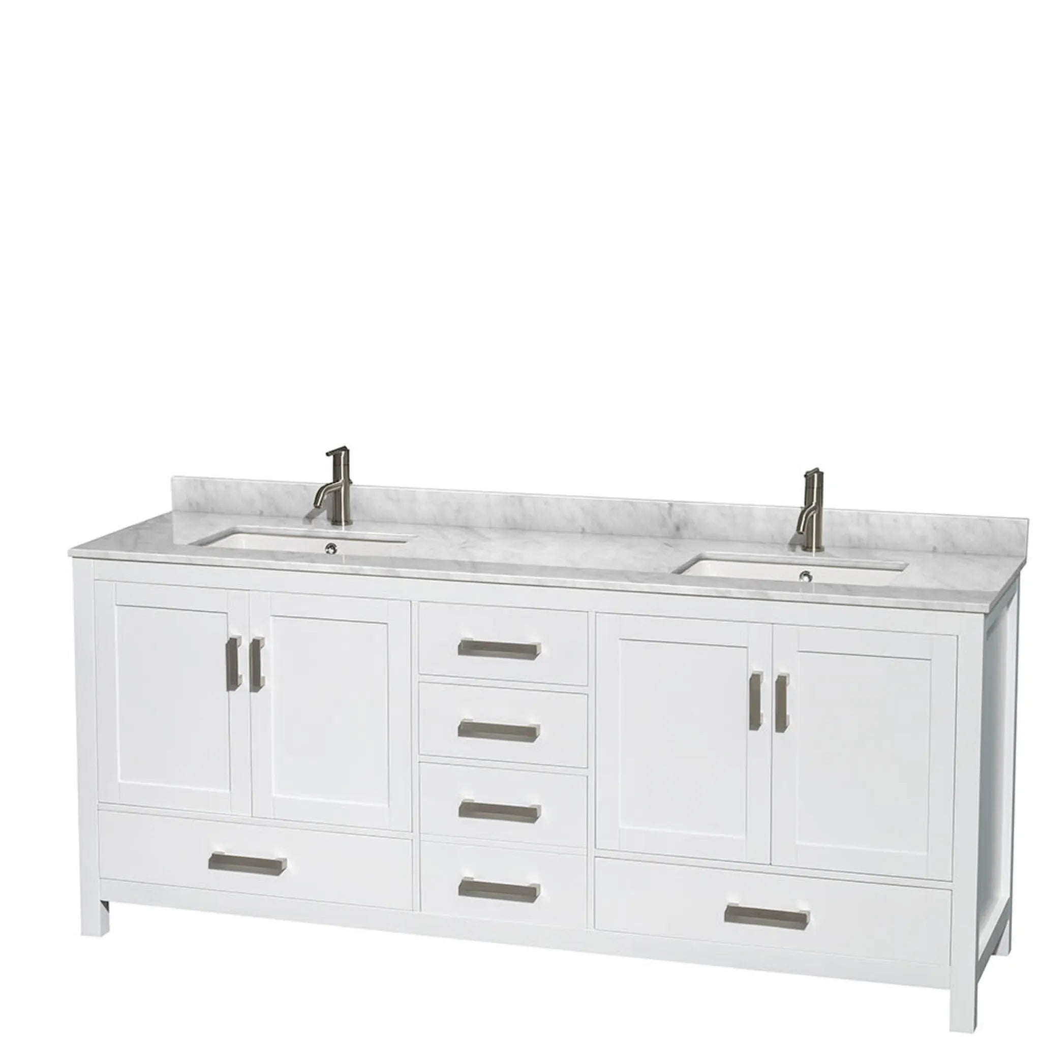 80" Sheffield Double Bathroom Vanity in White with Brushed Chrome Trim & Medicine Cabinet by Wyndham