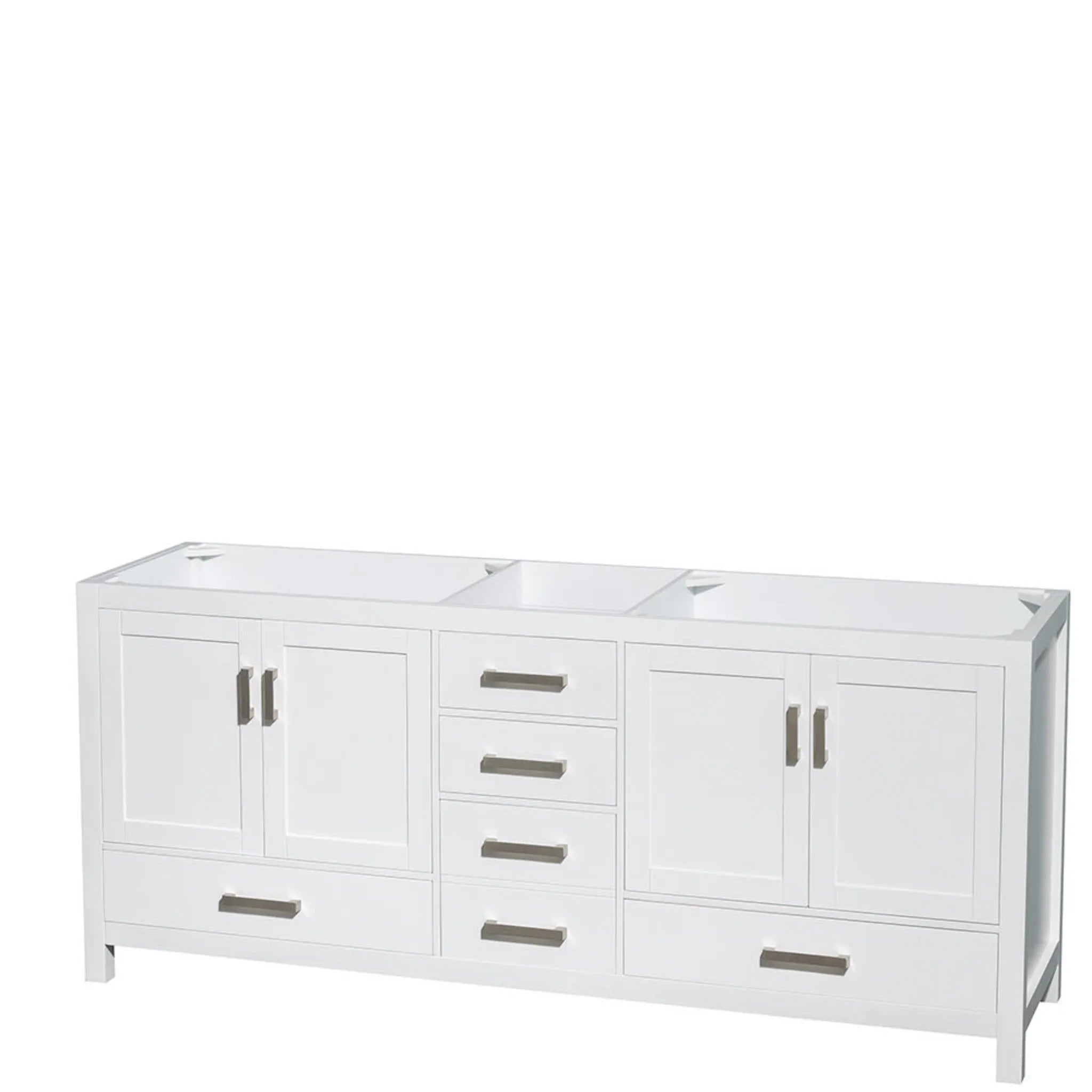 80" Sheffield Double Bathroom Vanity in White with Brushed Chrome Trim & Medicine Cabinet by Wyndham
