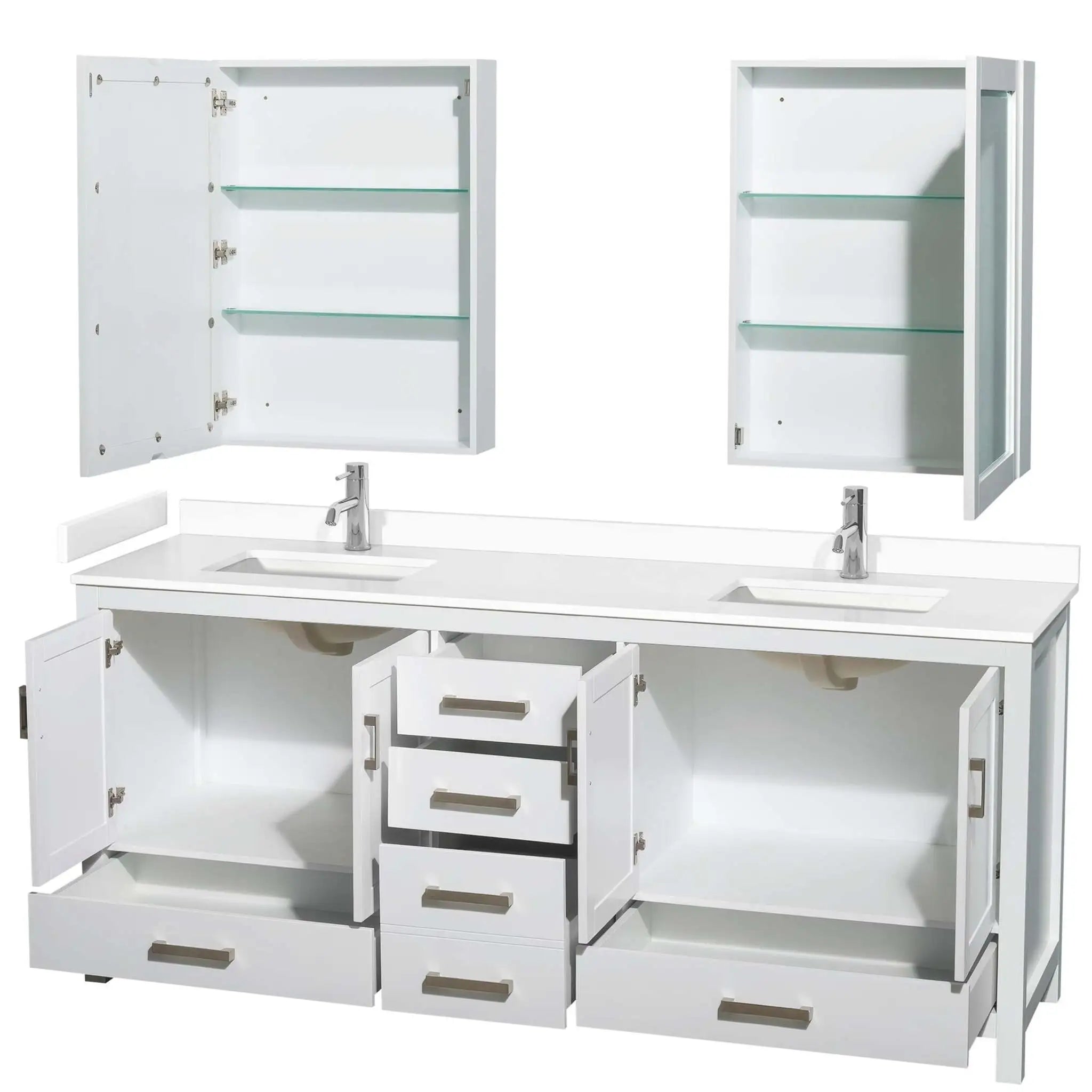 80" Sheffield Double Bathroom Vanity in White with Brushed Chrome Trim & Medicine Cabinet by Wyndham