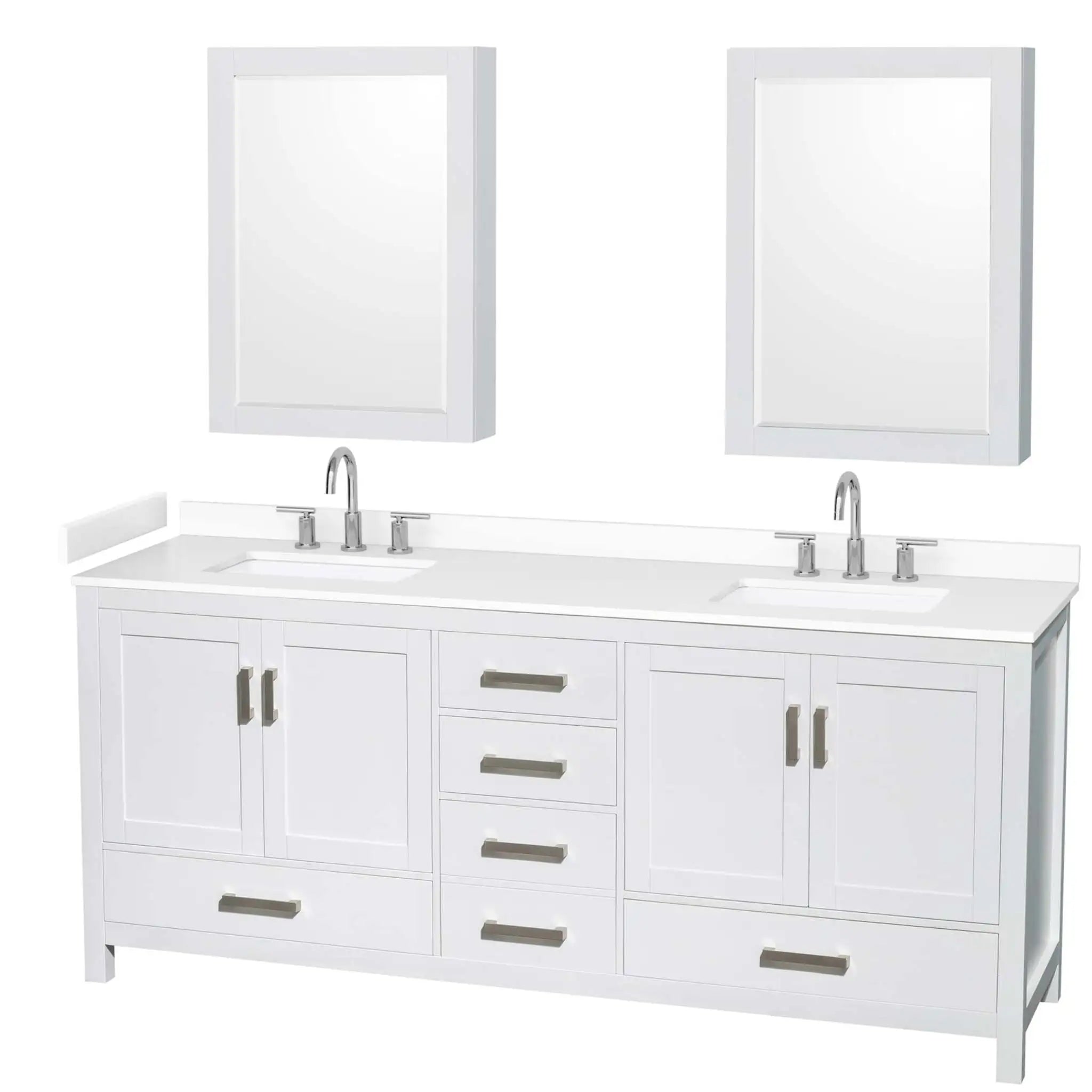 80" Sheffield Double Bathroom Vanity in White with Brushed Chrome Trim & Medicine Cabinet by Wyndham