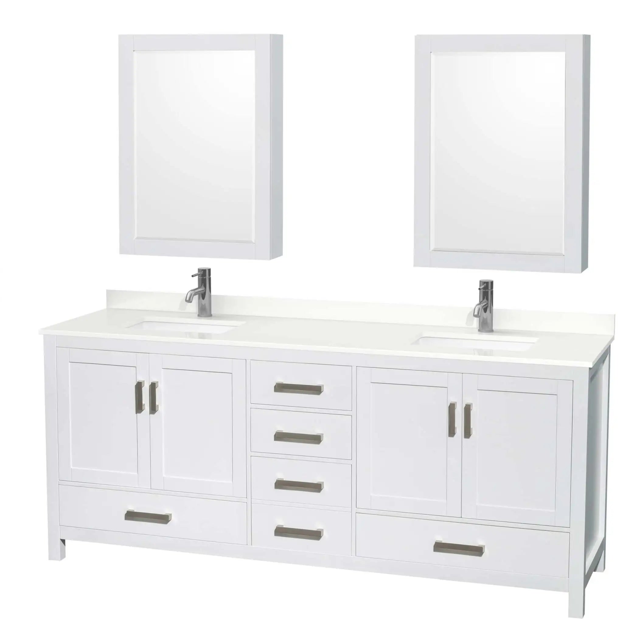 80" Sheffield Double Bathroom Vanity in White with Brushed Chrome Trim & Medicine Cabinet by Wyndham