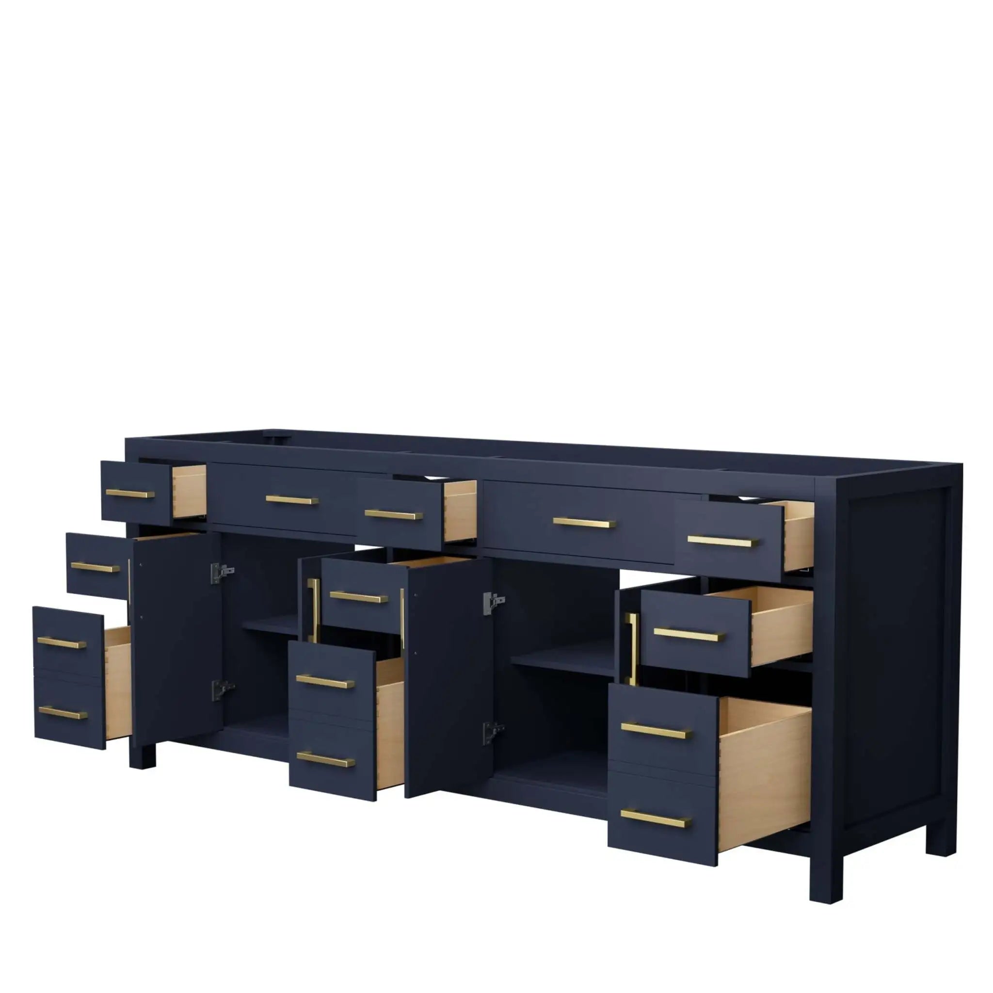 84" Beckett Double Bathroom Vanity in Dark Blue with Brushed Gold Trim by Wyndham