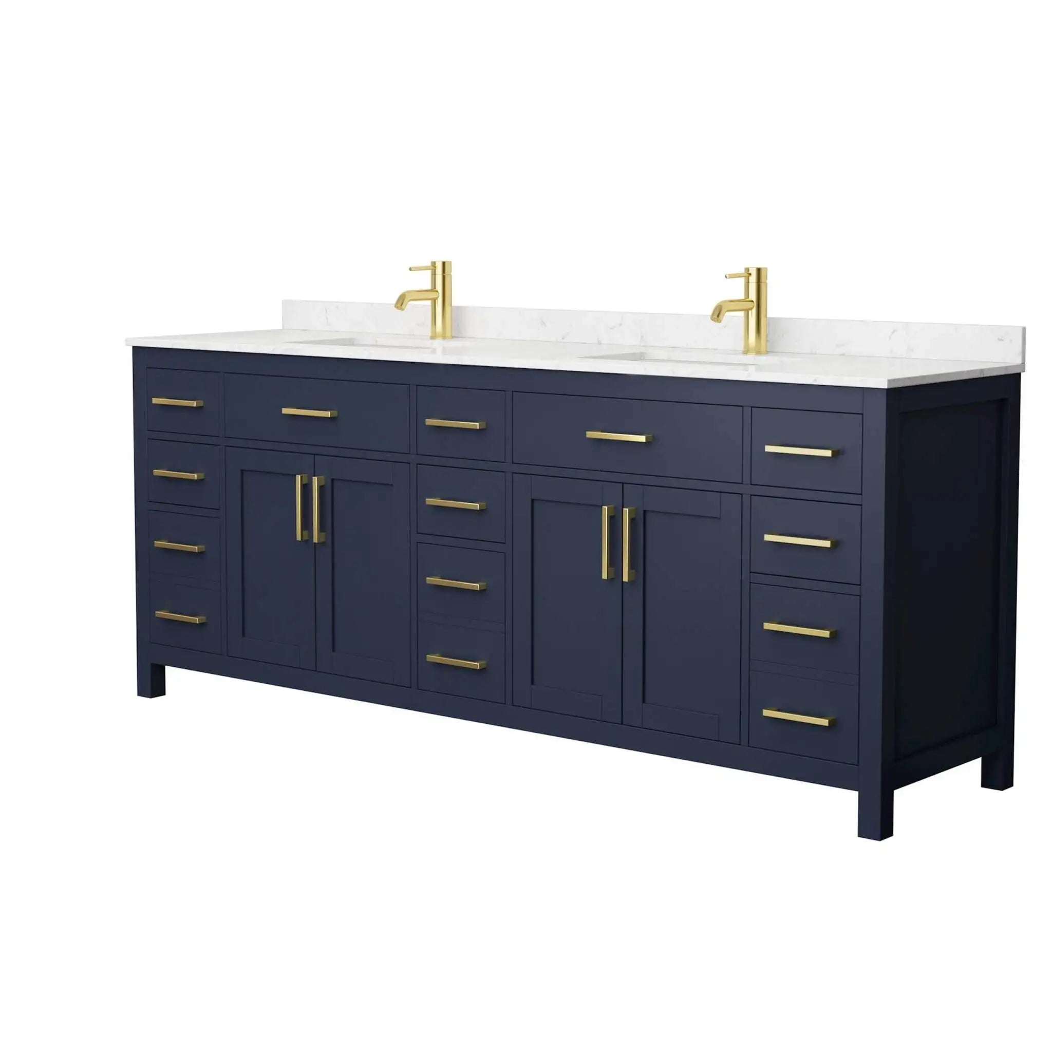 84" Beckett Double Bathroom Vanity in Dark Blue with Brushed Gold Trim by Wyndham