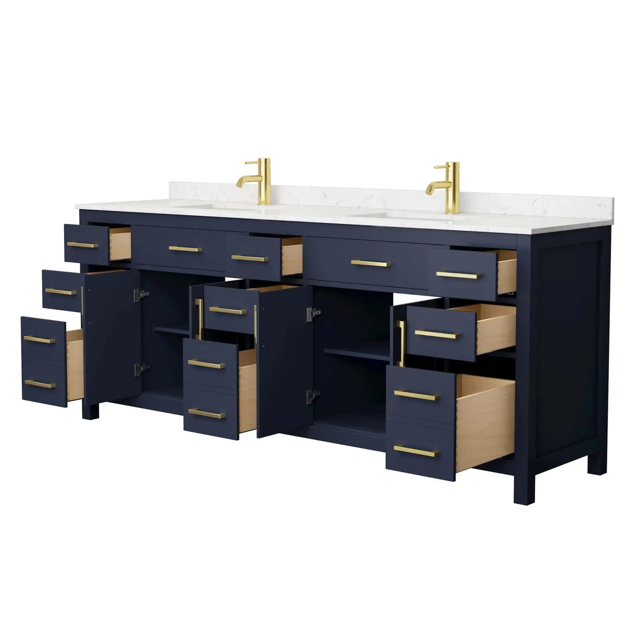 84" Beckett Double Bathroom Vanity in Dark Blue with Brushed Gold Trim by Wyndham