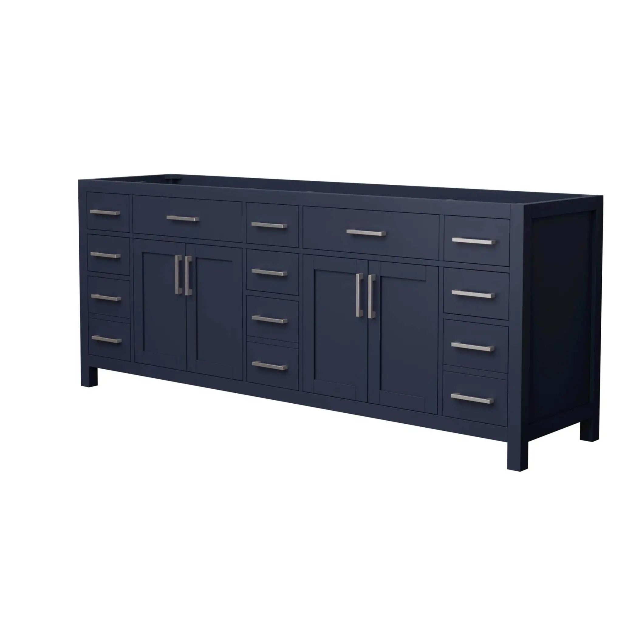 84" Beckett Double Bathroom Vanity in Dark Blue with Brushed Nickel Trim by Wyndham