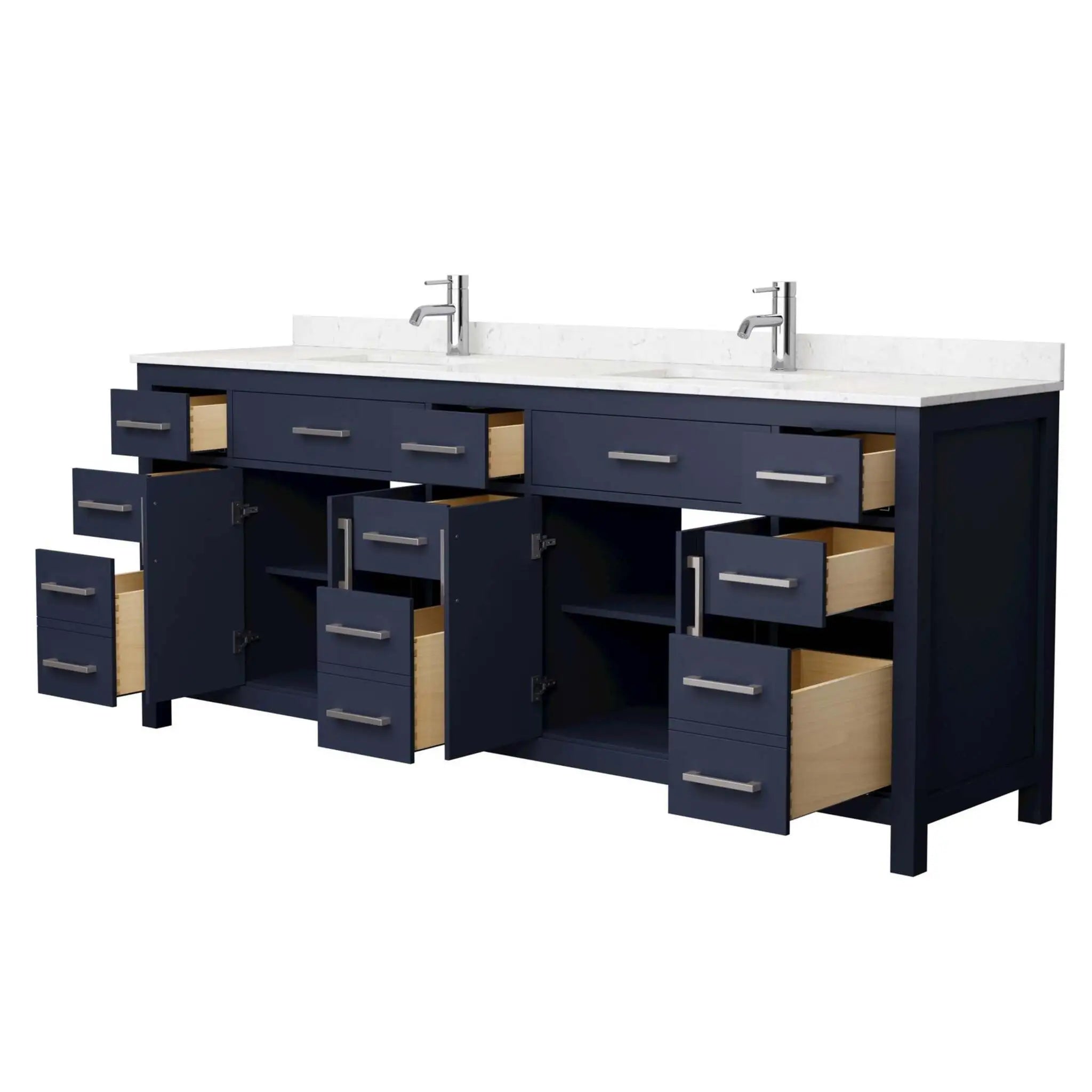 84" Beckett Double Bathroom Vanity in Dark Blue with Brushed Nickel Trim by Wyndham