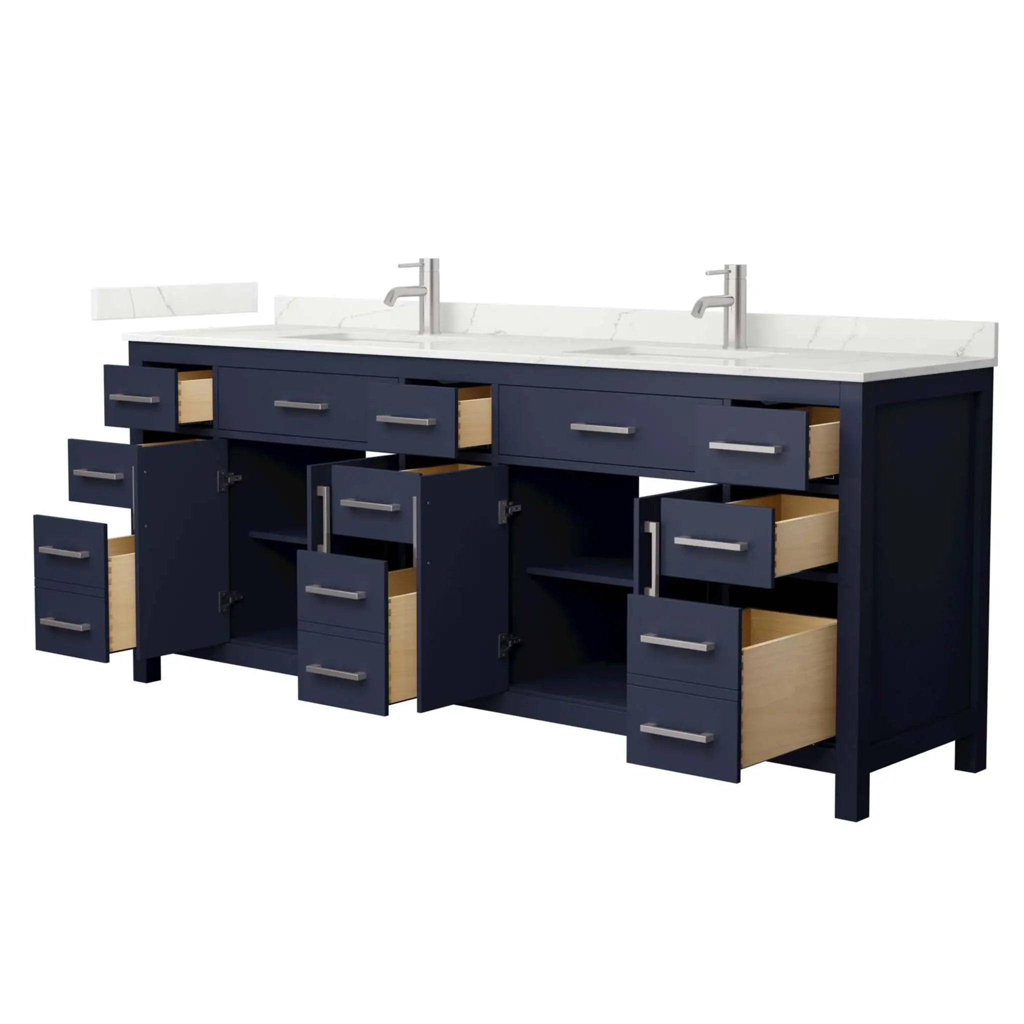 84" Beckett Double Bathroom Vanity in Dark Blue with Brushed Nickel Trim by Wyndham