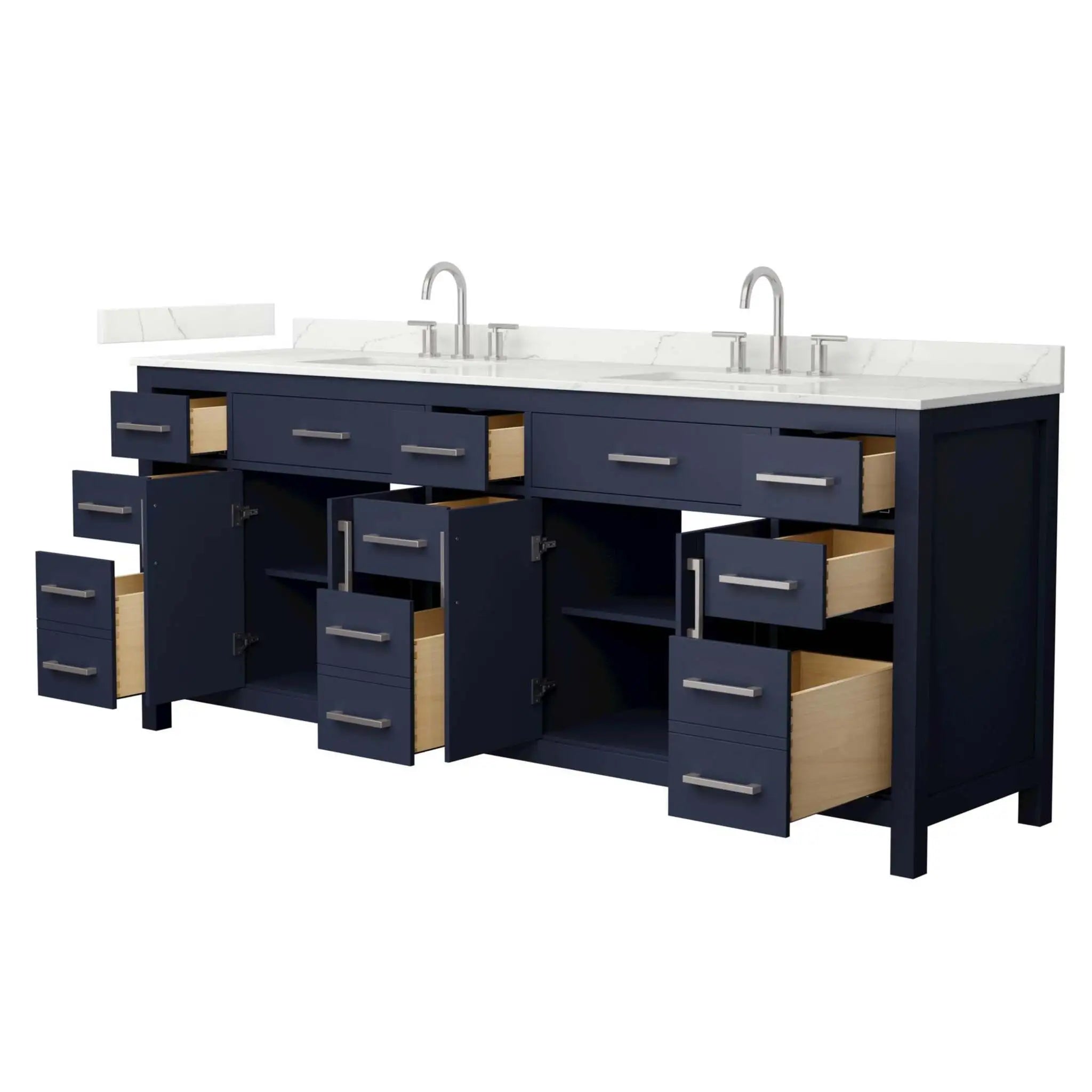 84" Beckett Double Bathroom Vanity in Dark Blue with Brushed Nickel Trim by Wyndham