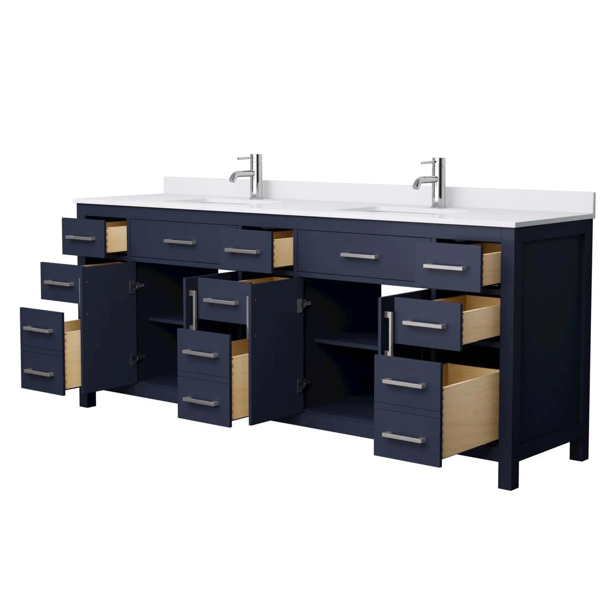 84" Beckett Double Bathroom Vanity in Dark Blue with Brushed Nickel Trim by Wyndham