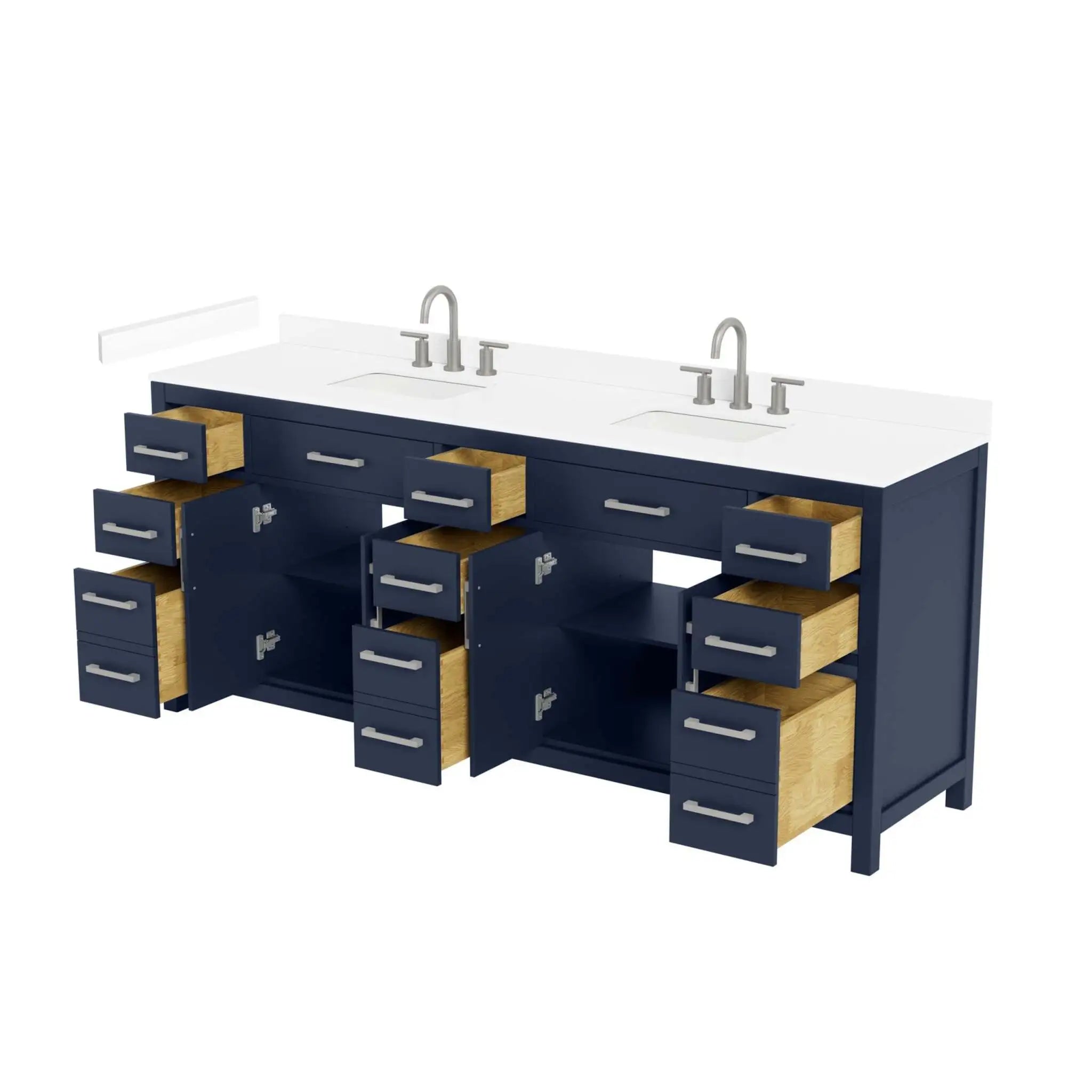 84" Beckett Double Bathroom Vanity in Dark Blue with Brushed Nickel Trim by Wyndham
