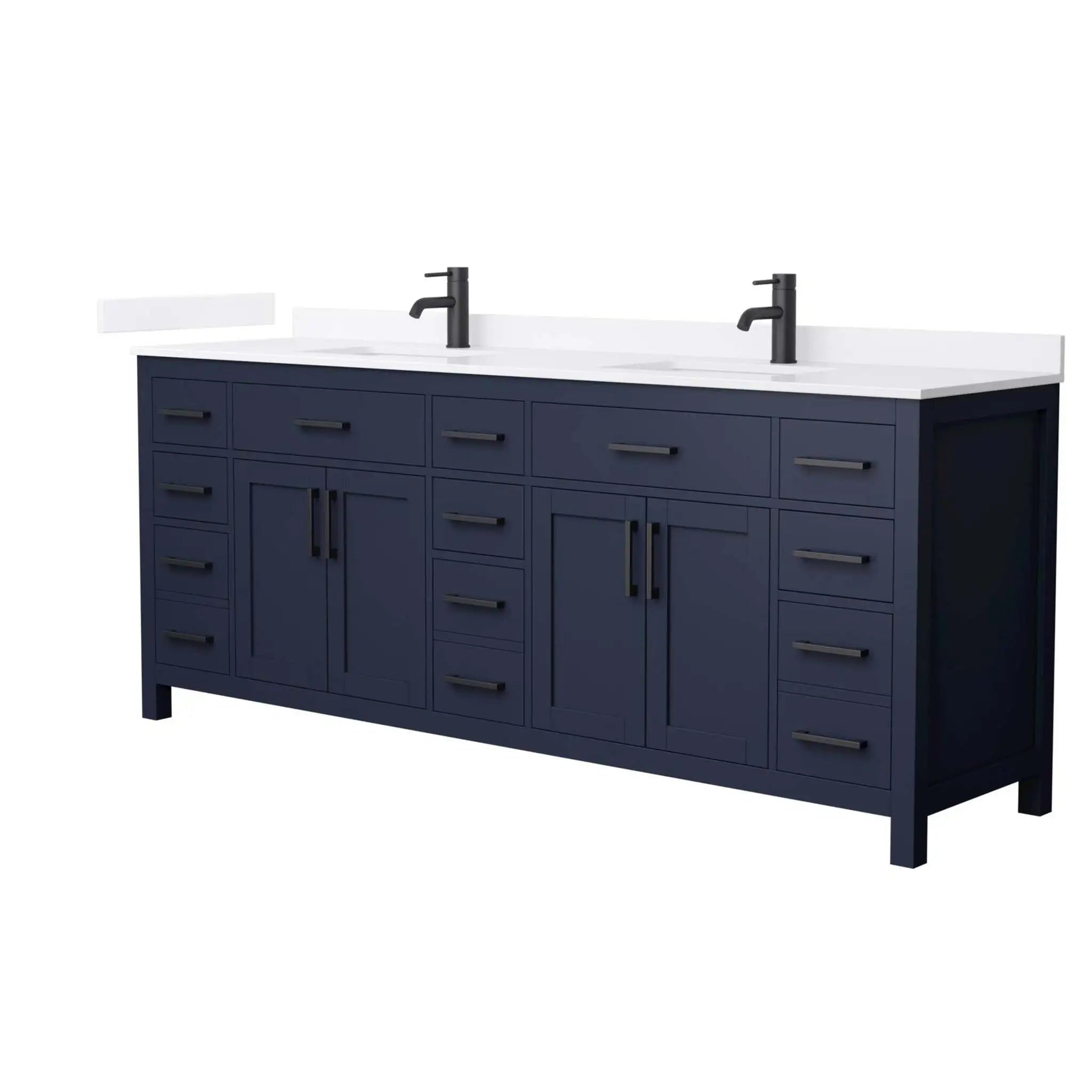 84" Beckett Double Bathroom Vanity in Dark Blue with Matte Black Trim by Wyndham