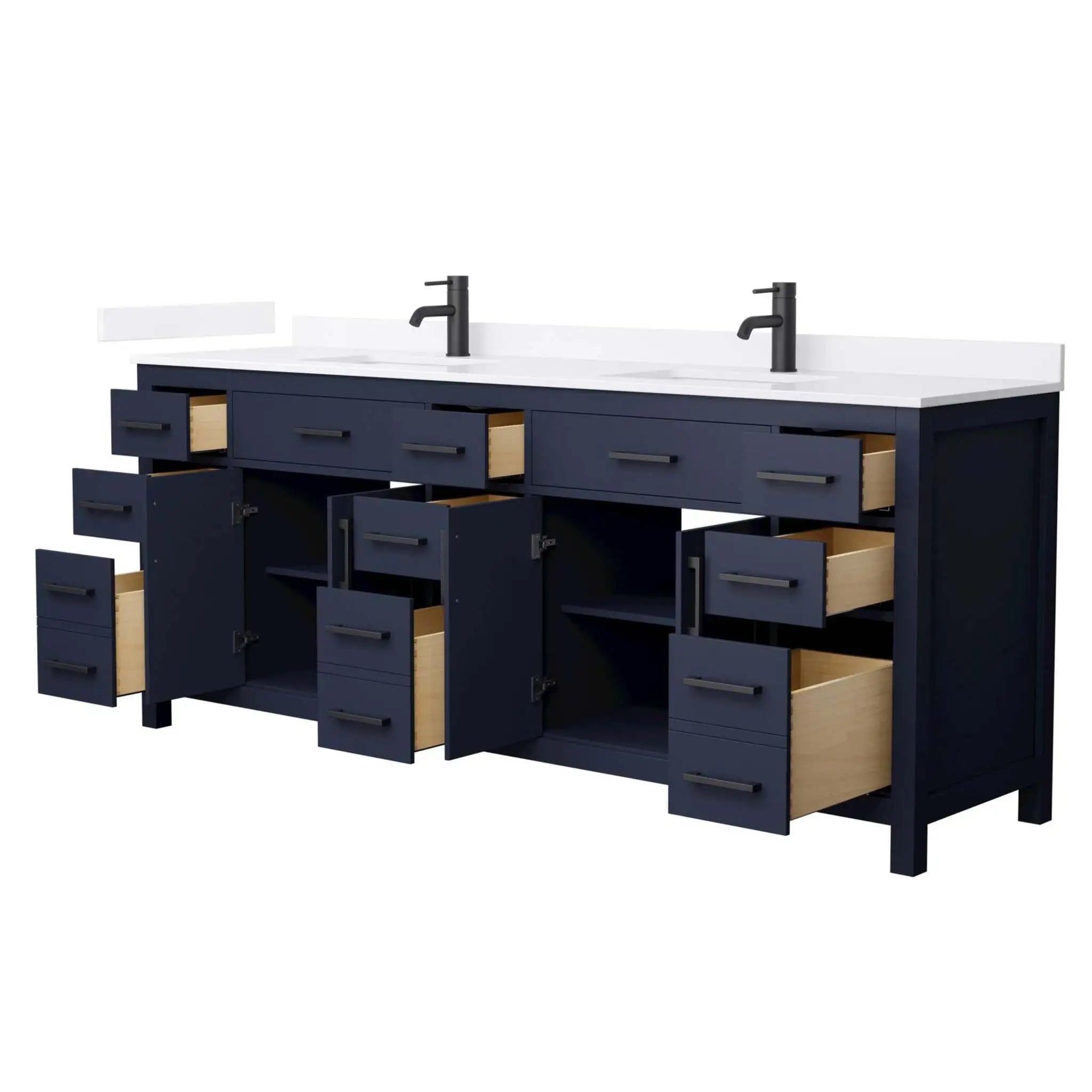 84" Beckett Double Bathroom Vanity in Dark Blue with Matte Black Trim by Wyndham