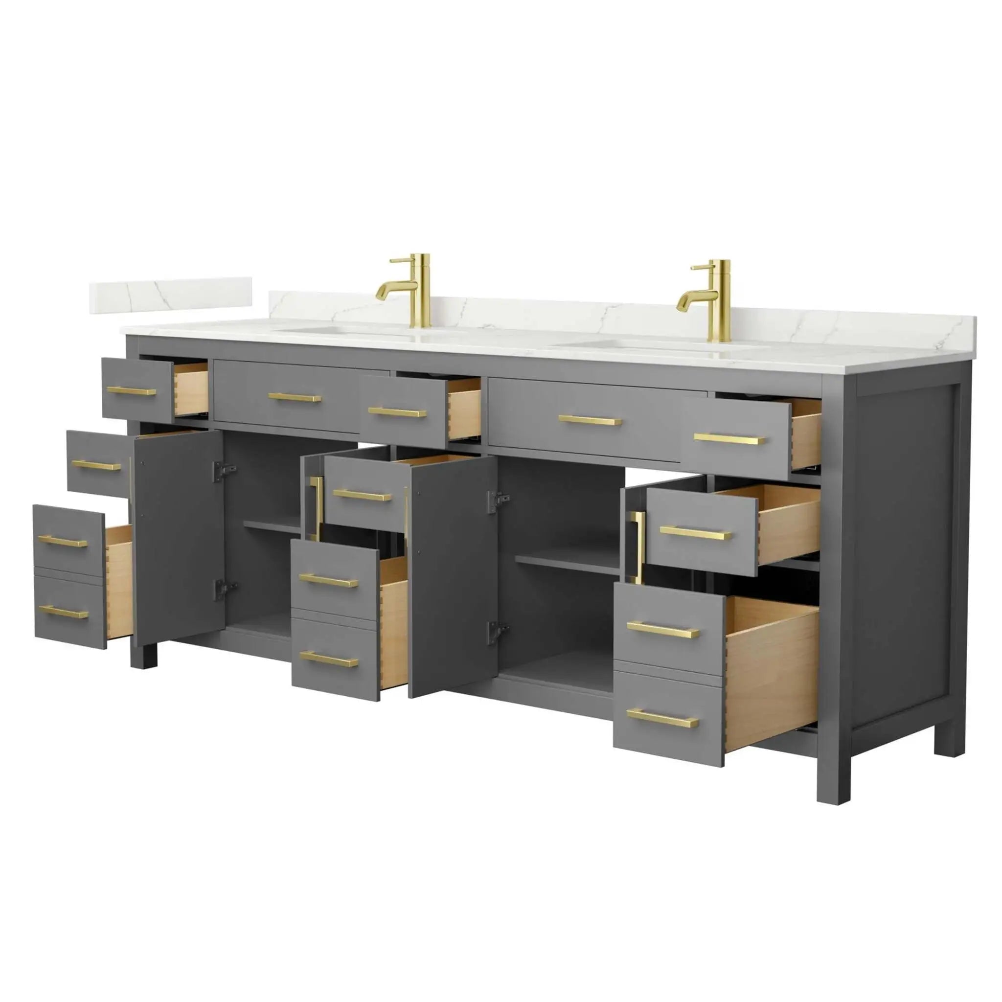84" Beckett Double Bathroom Vanity in Dark Gray with Brushed Gold Trim by Wyndham