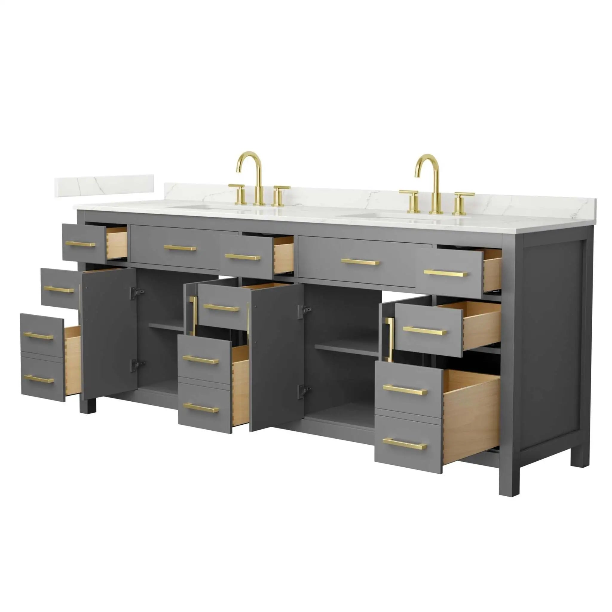 84" Beckett Double Bathroom Vanity in Dark Gray with Brushed Gold Trim by Wyndham