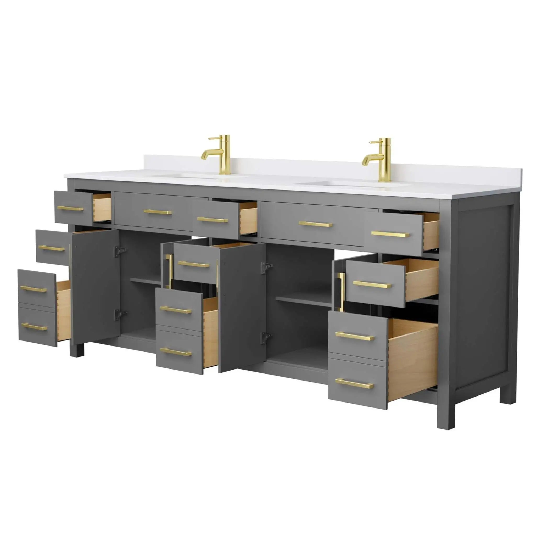 84" Beckett Double Bathroom Vanity in Dark Gray with Brushed Gold Trim by Wyndham