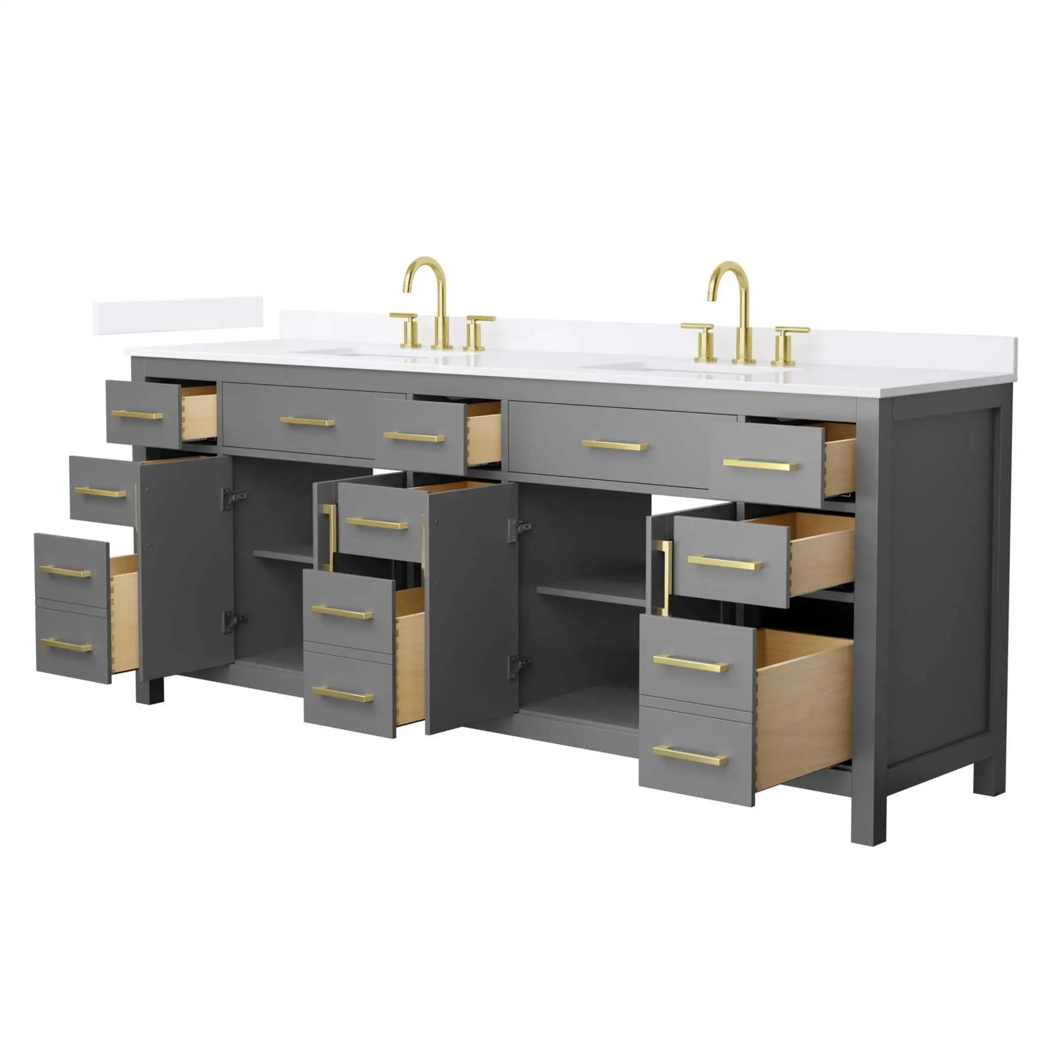 84" Beckett Double Bathroom Vanity in Dark Gray with Brushed Gold Trim by Wyndham