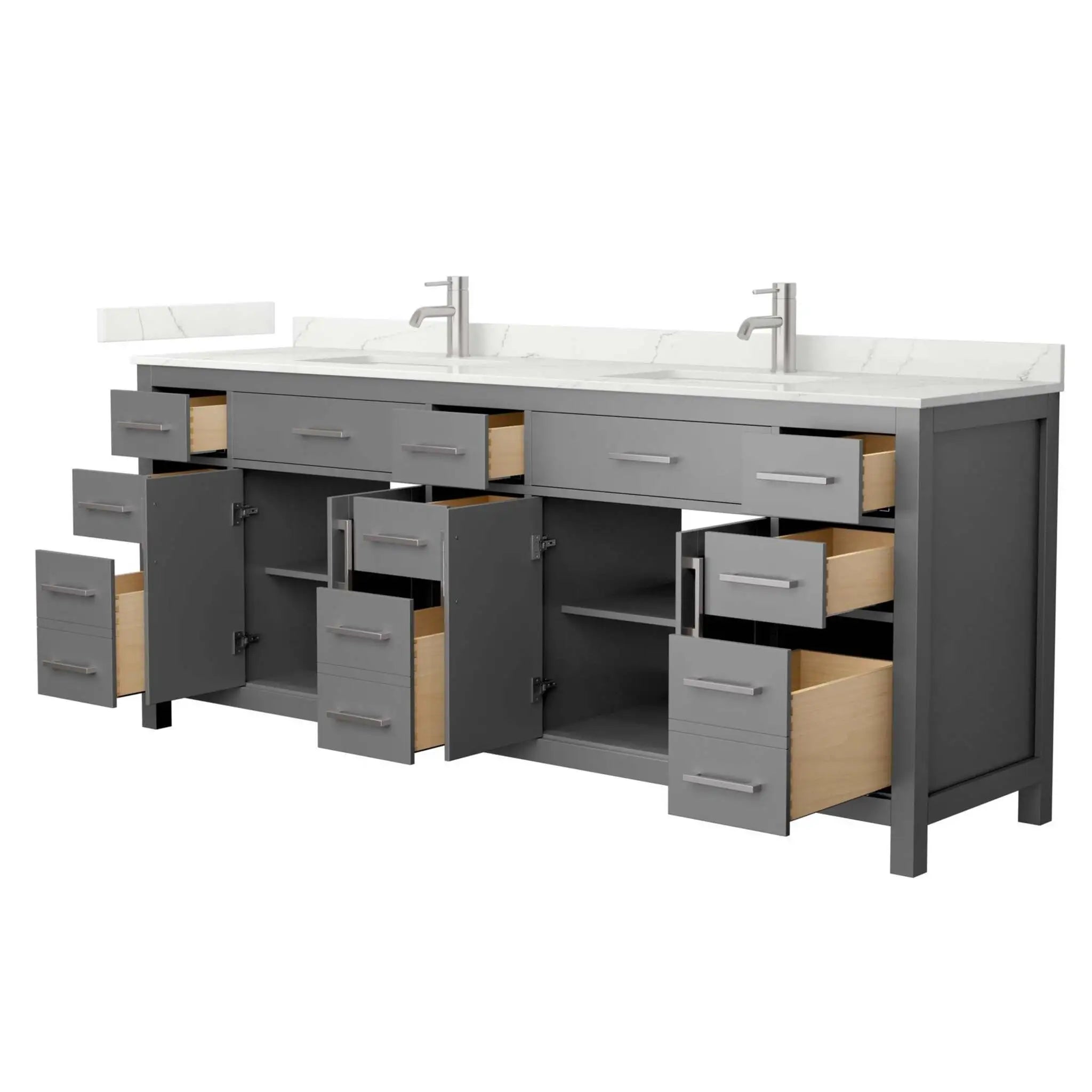 84" Beckett Double Bathroom Vanity in Dark Gray with Brushed Nickel Trim by Wyndham
