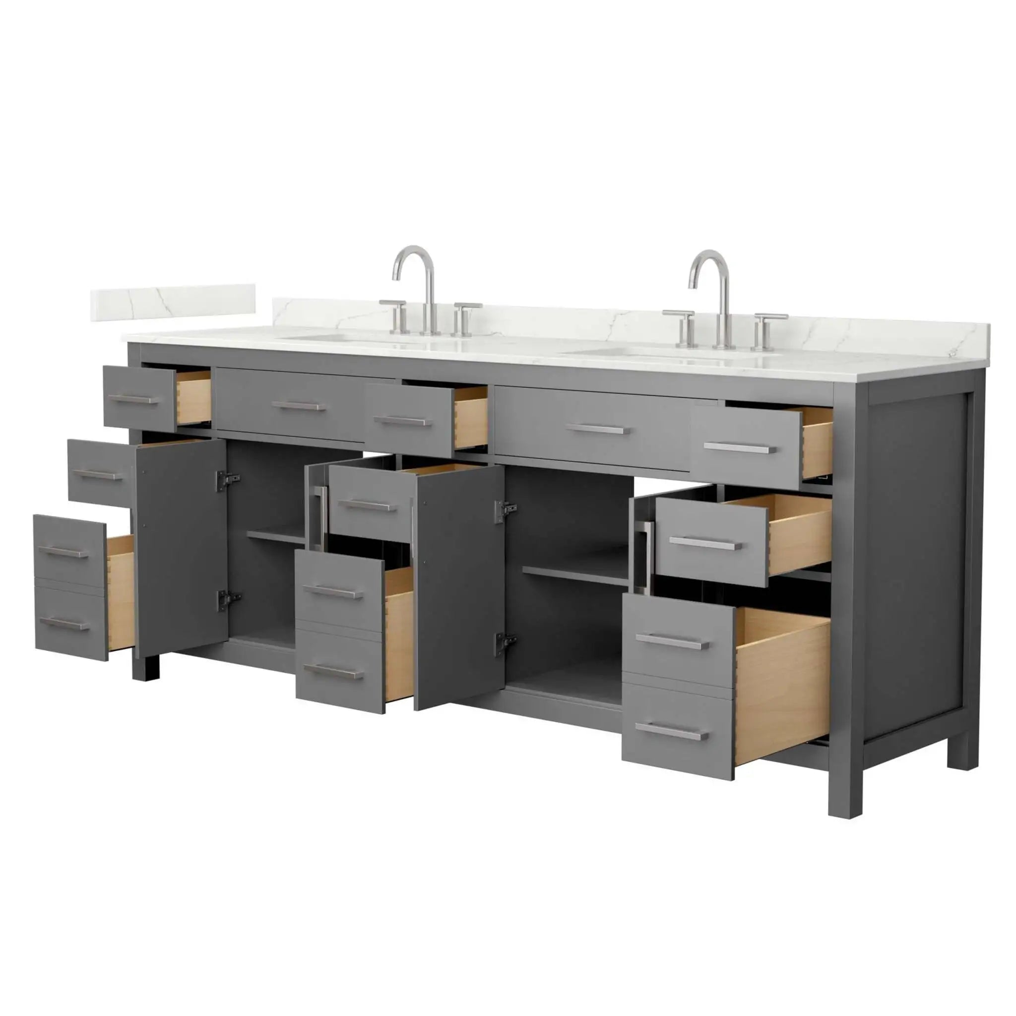 84" Beckett Double Bathroom Vanity in Dark Gray with Brushed Nickel Trim by Wyndham