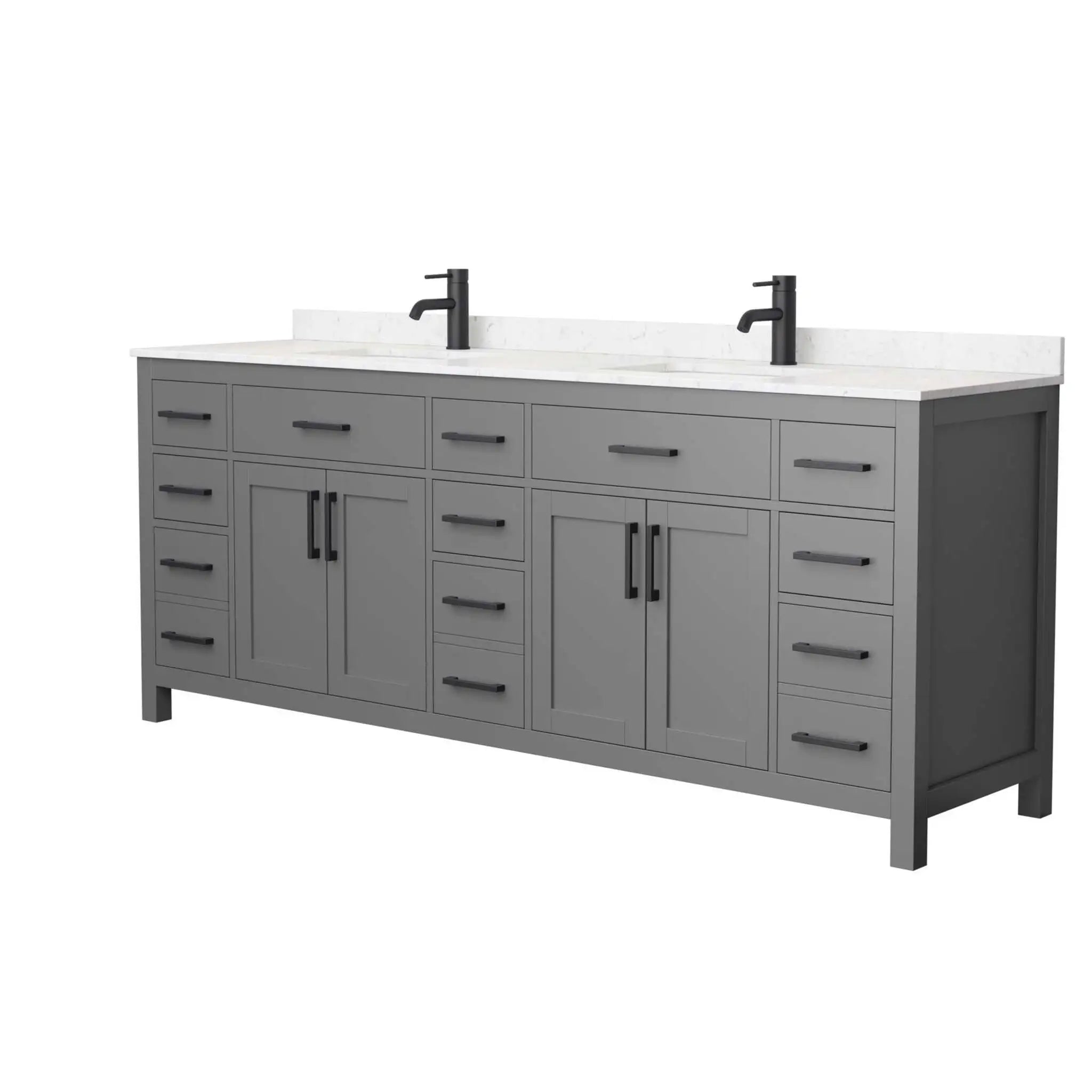 84" Beckett Double Bathroom Vanity in Dark Gray with Matte Black Trim by Wyndham