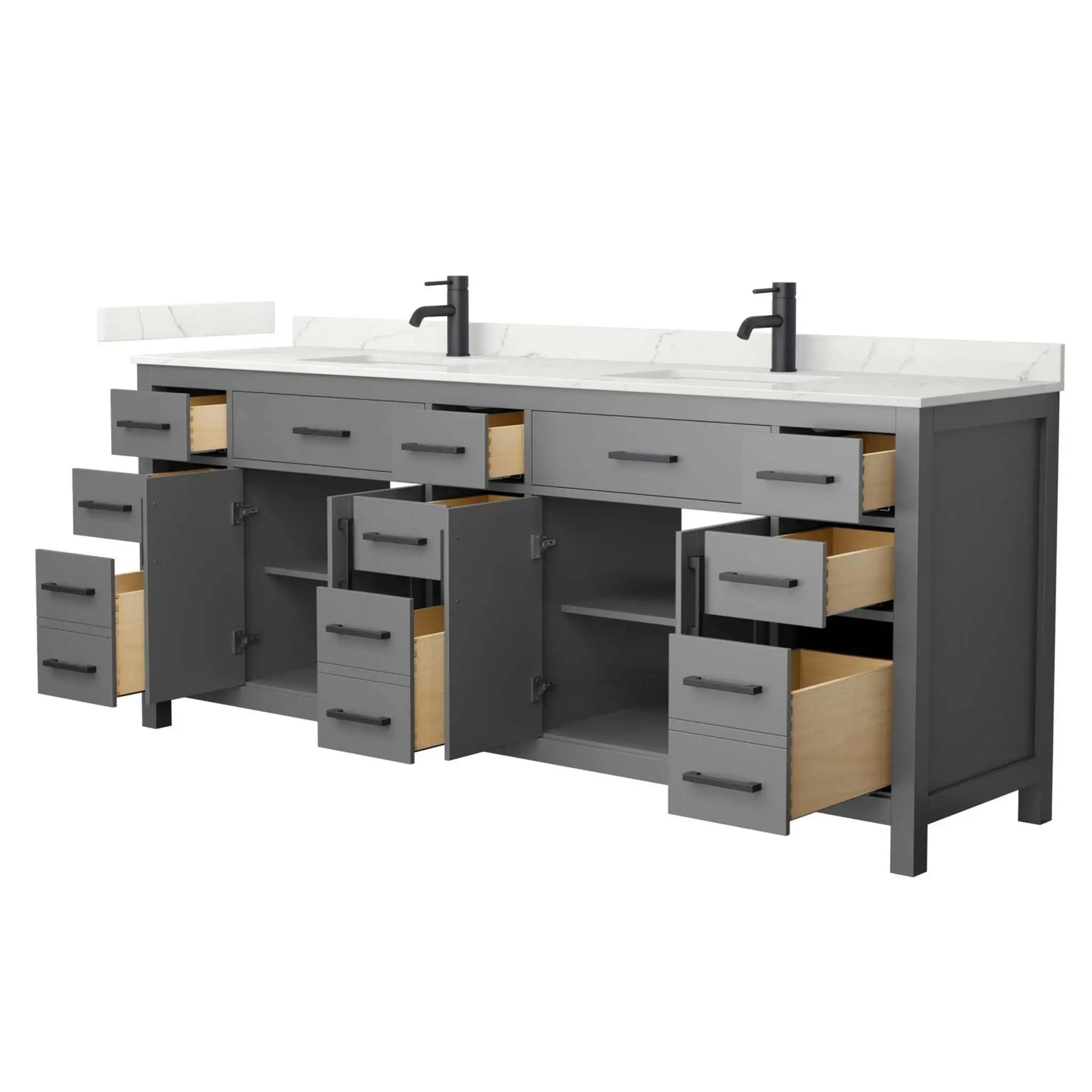 84" Beckett Double Bathroom Vanity in Dark Gray with Matte Black Trim by Wyndham