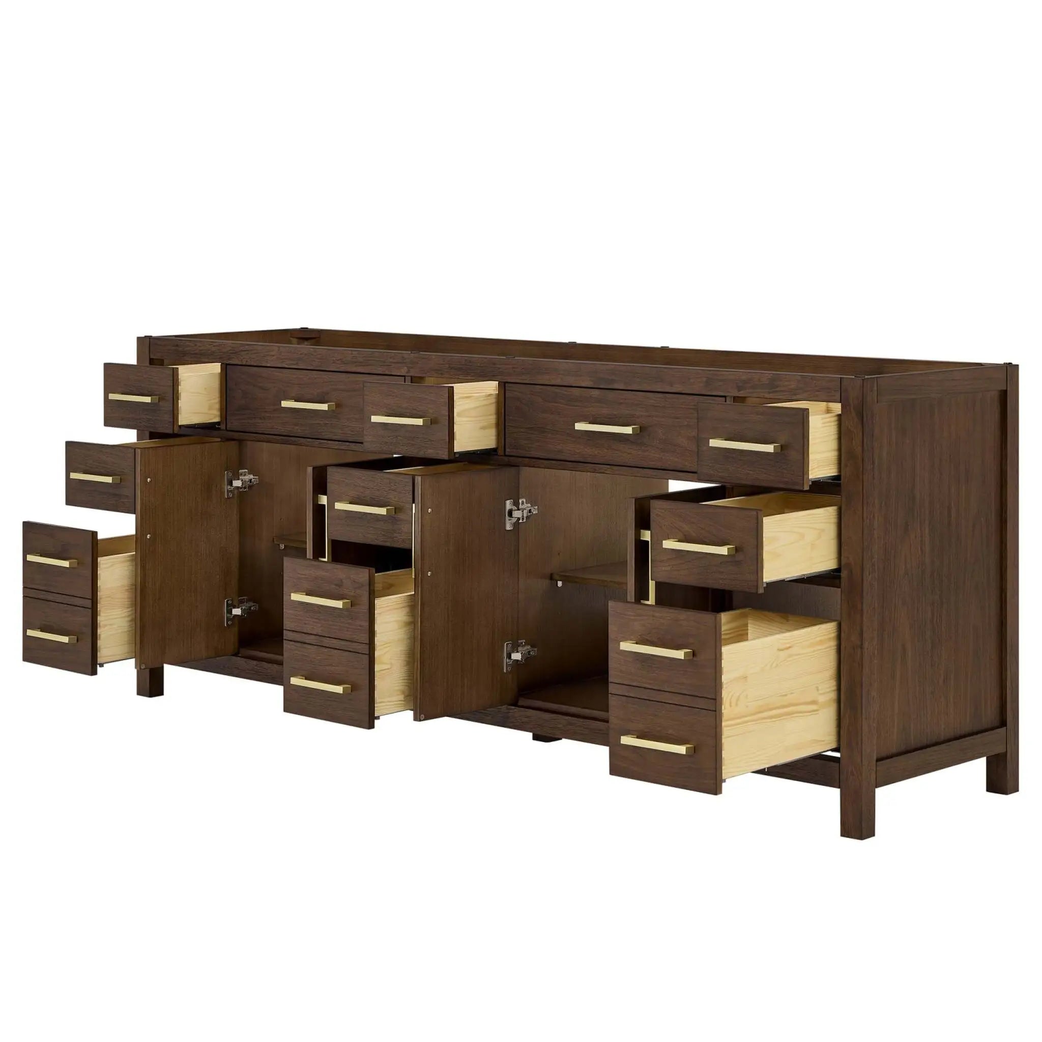 84" Beckett Double Bathroom Vanity in Dark Walnut with Brushed Gold Trim by Wyndham