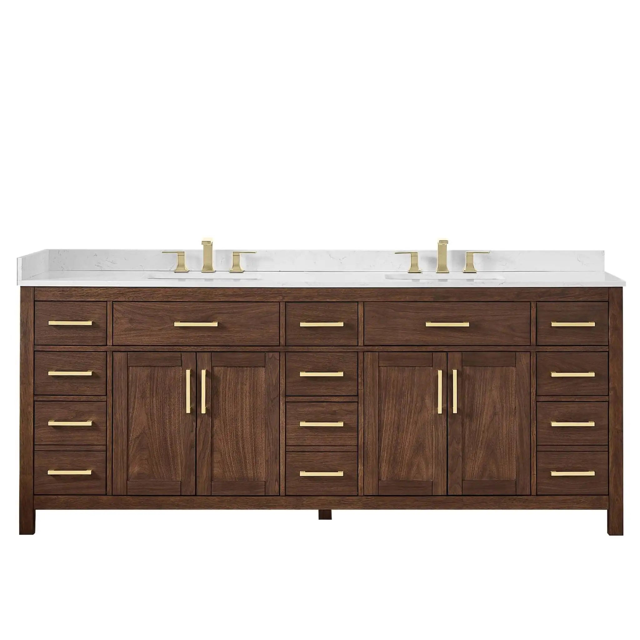 84" Beckett Double Bathroom Vanity in Dark Walnut with Brushed Gold Trim by Wyndham