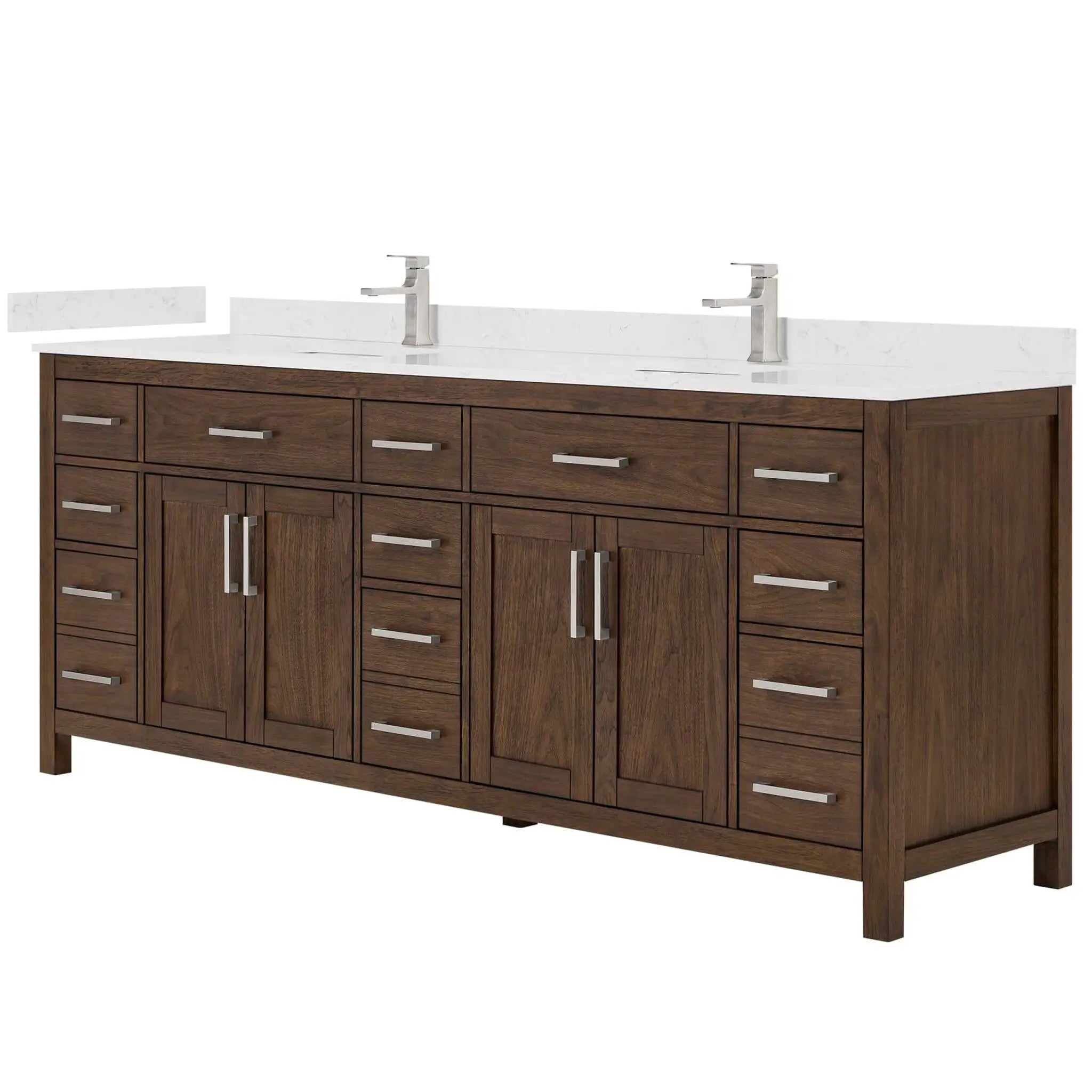 84" Beckett Double Bathroom Vanity in Dark Walnut with Brushed Nickel Trim by Wyndham