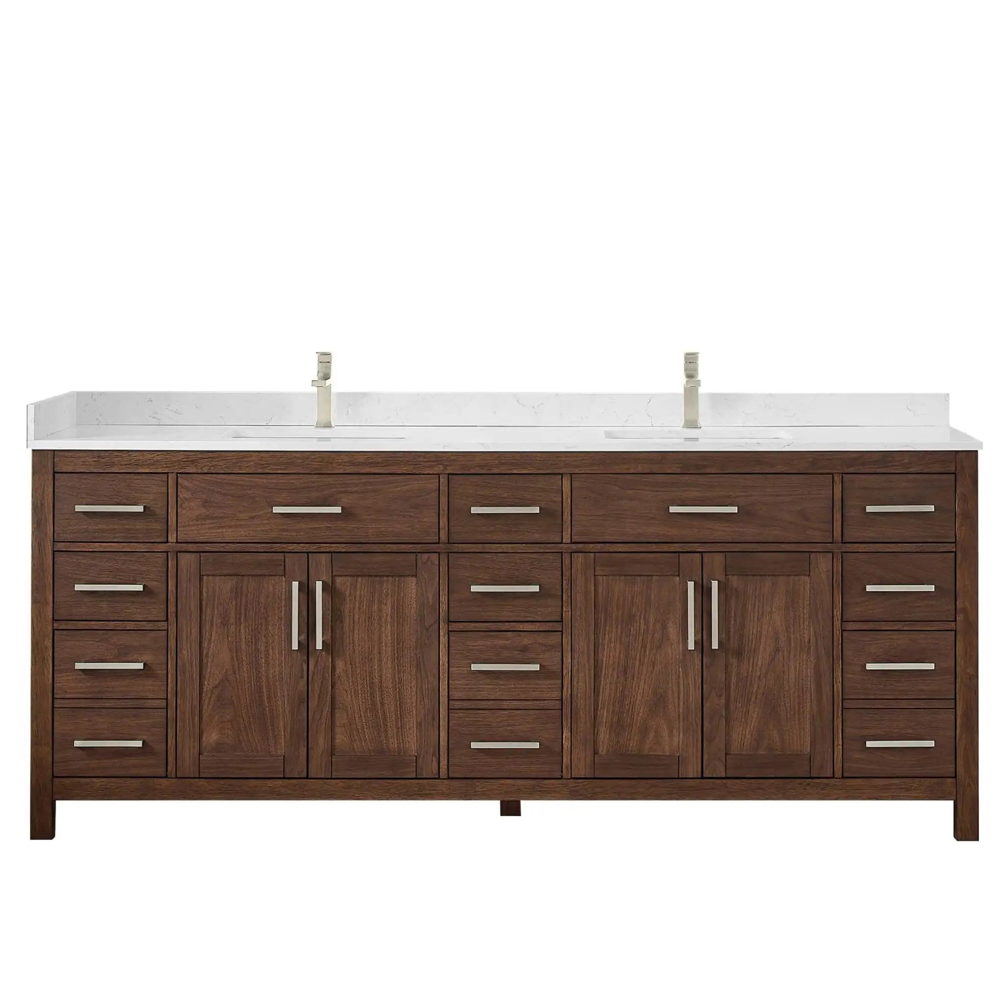 84" Beckett Double Bathroom Vanity in Dark Walnut with Brushed Nickel Trim by Wyndham