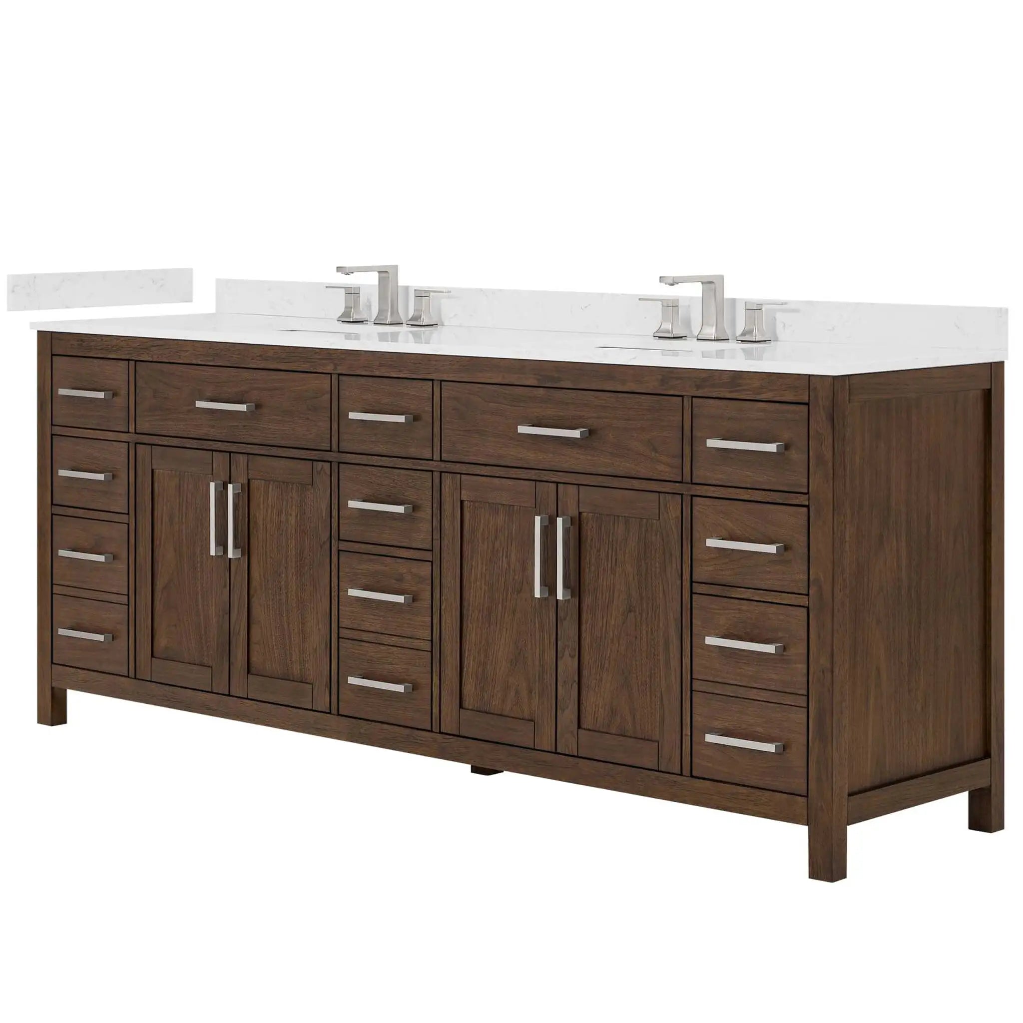 84" Beckett Double Bathroom Vanity in Dark Walnut with Brushed Nickel Trim by Wyndham